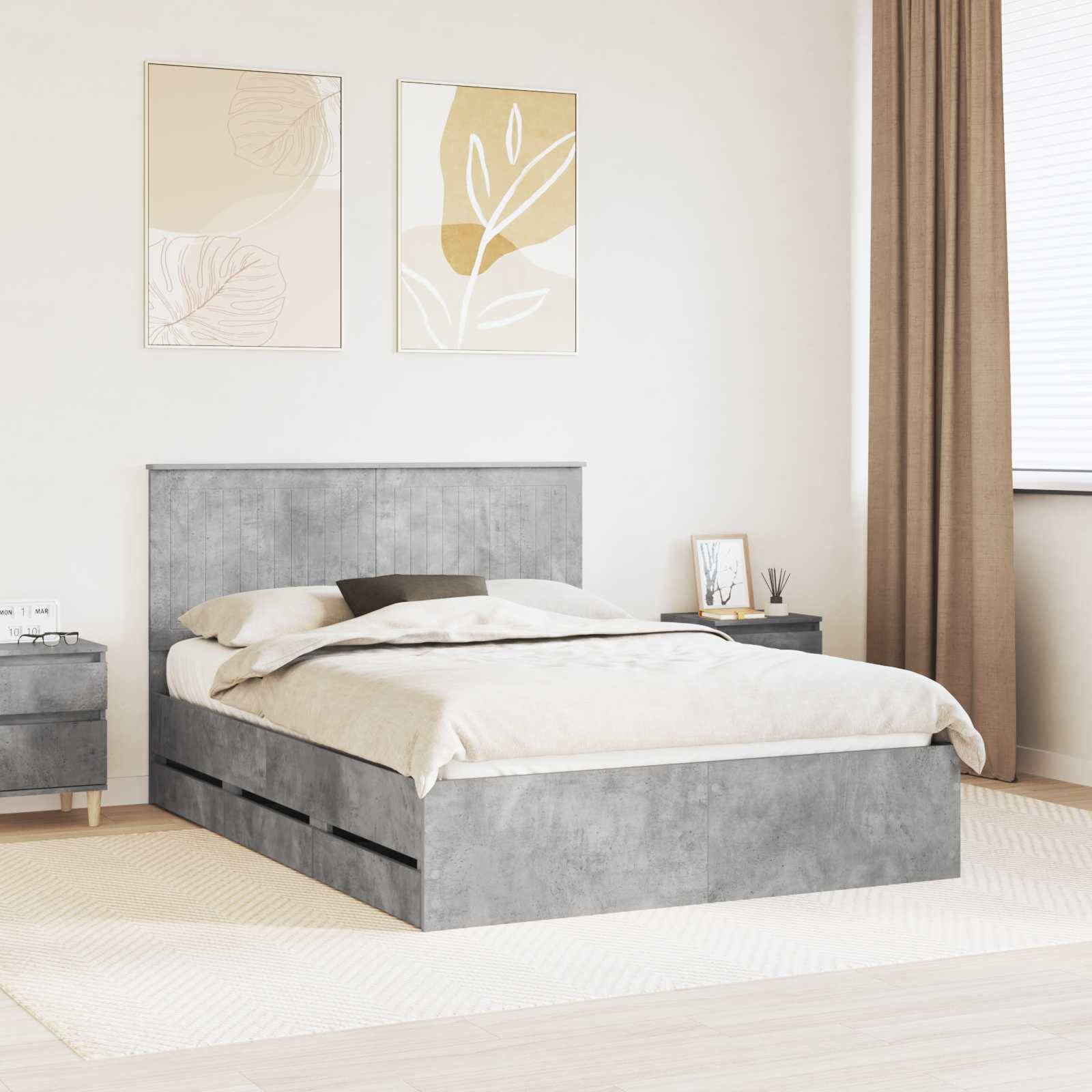vidaXL Bettrahmen mit Kopfteil Beton Grau 140 x 190 cm Ingenieurs Holz