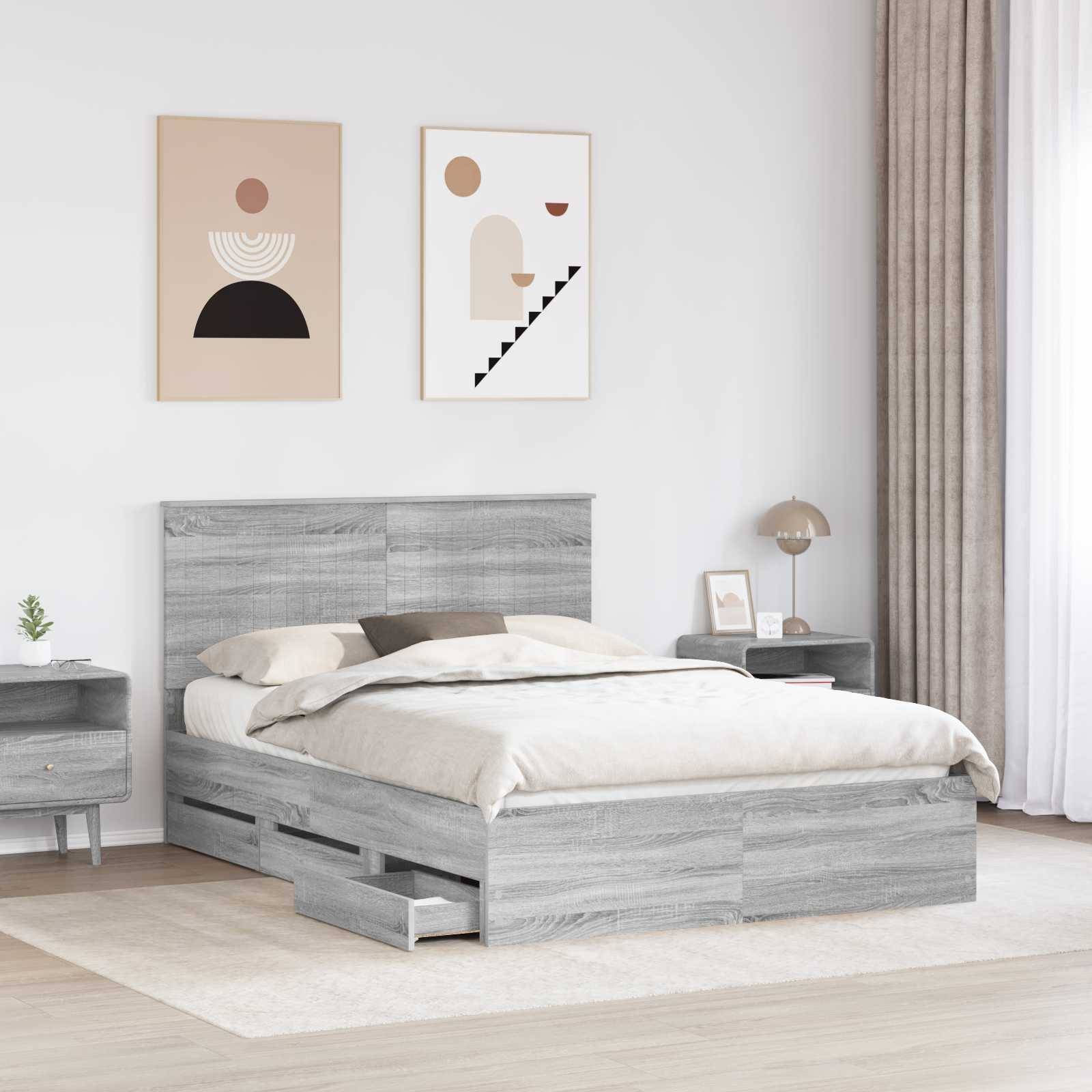vidaXL Bettrahmen Graues Sonoma 140 x 190 cm Ingenieurs Holz