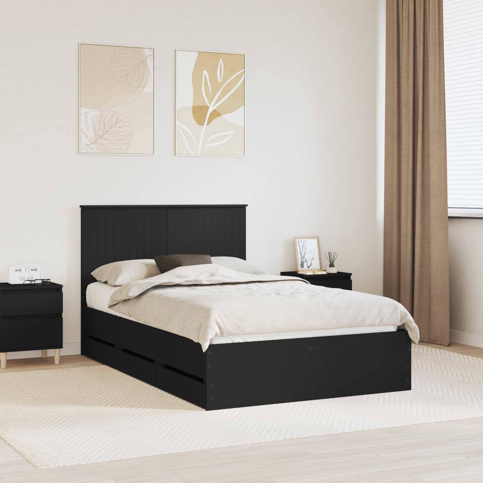 vidaXL Bettrahmen mit Schubladen Schwarz 120 x 190 cm Ingenieurs Holz