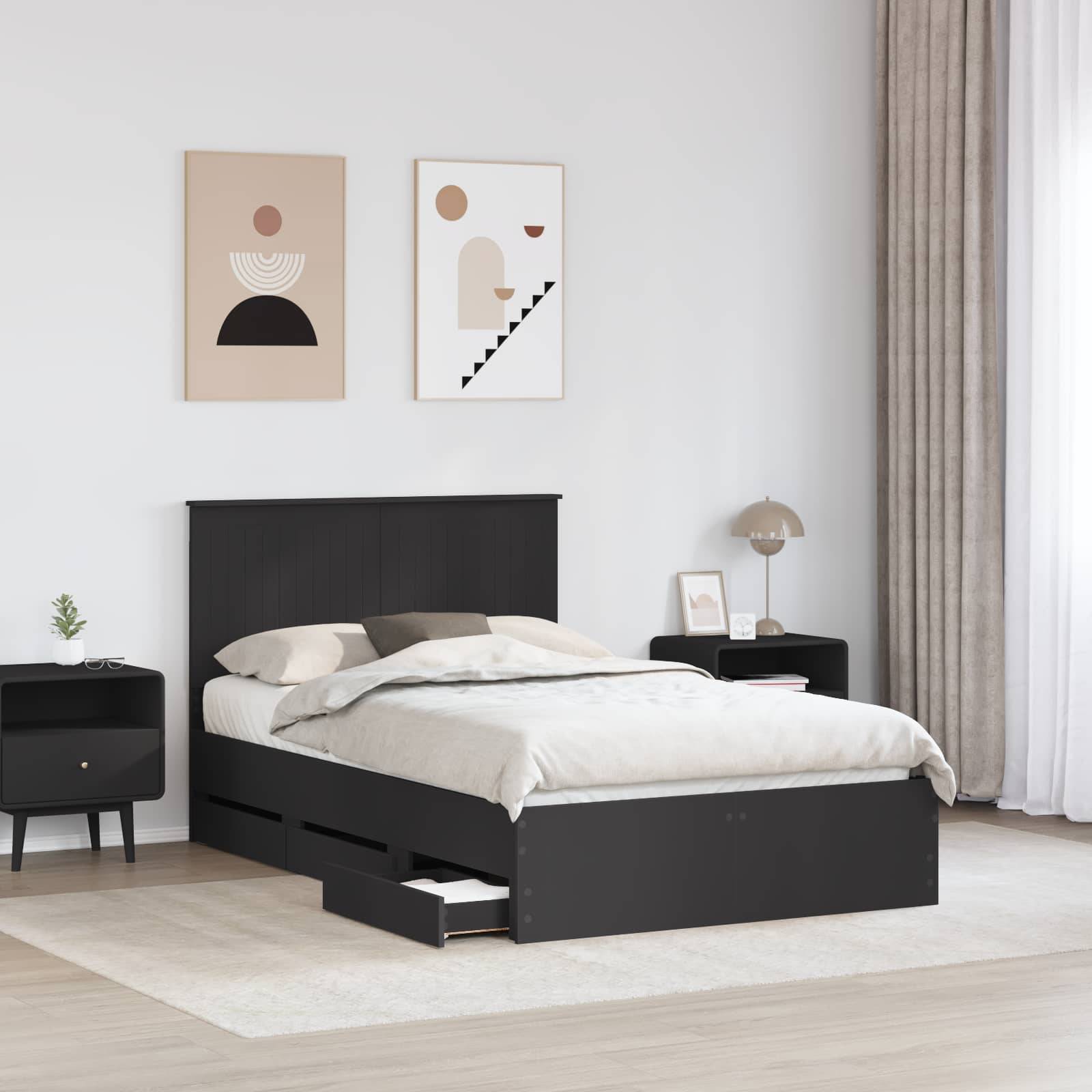 vidaXL Bettrahmen mit Schubladen Schwarz 120 x 190 cm Ingenieurs Holz