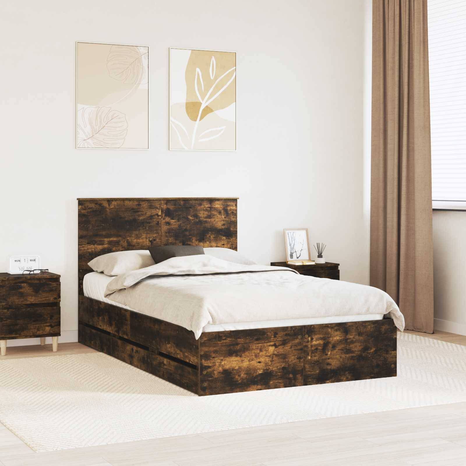vidaXL Bettrahmen Geräucherte Eiche 120 x 190 cm Ingenieurs Holz