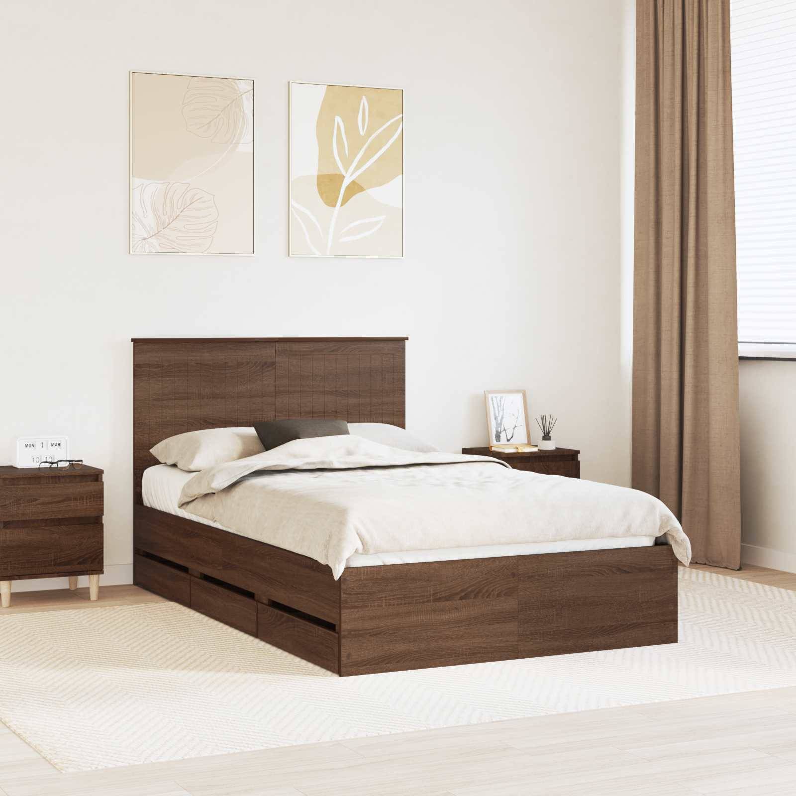 vidaXL Bettrahmen Braun Eichen-Optik 120 x 190 cm Ingenieurs Holz