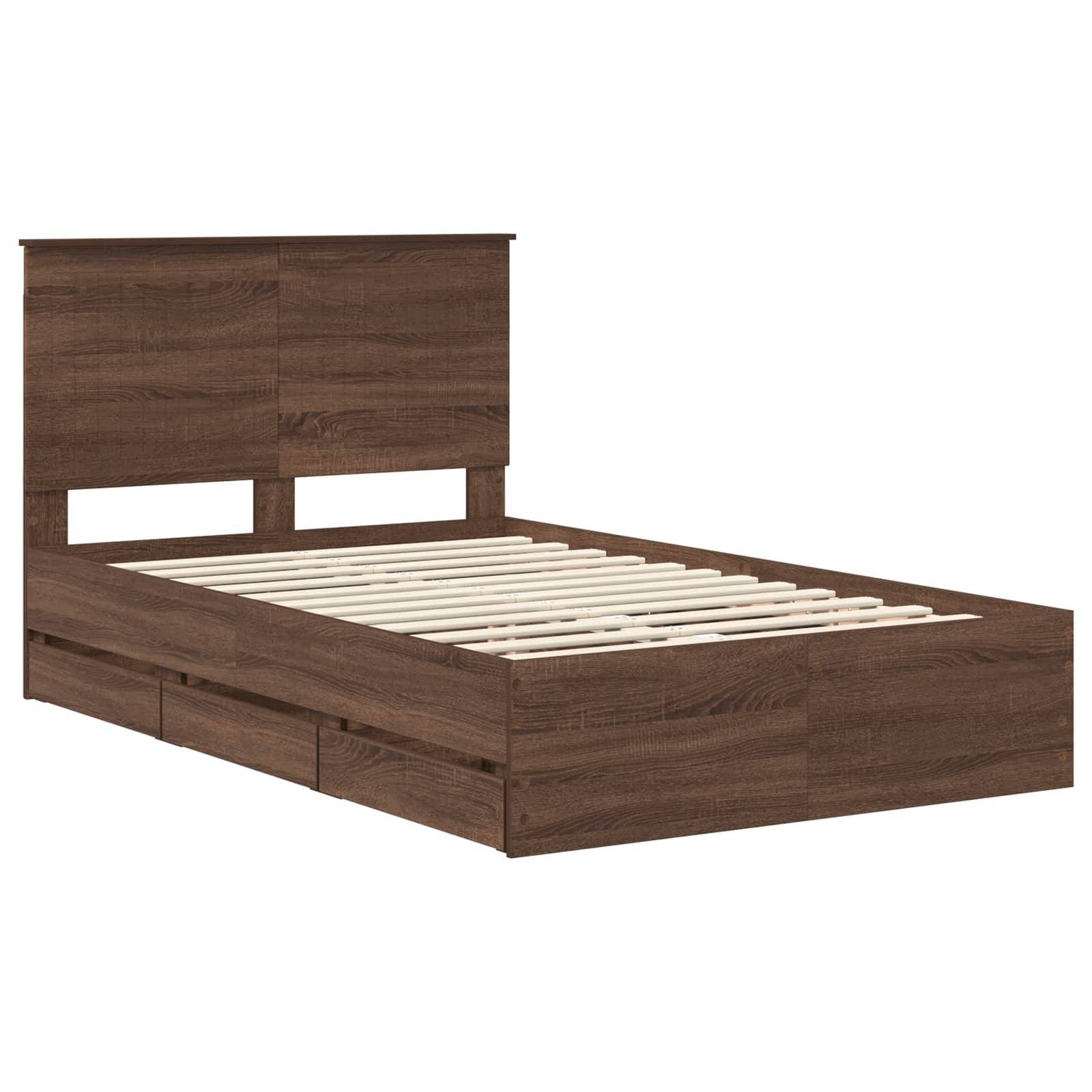 vidaXL Bettrahmen Braun Eichen-Optik 120 x 190 cm Ingenieurs Holz