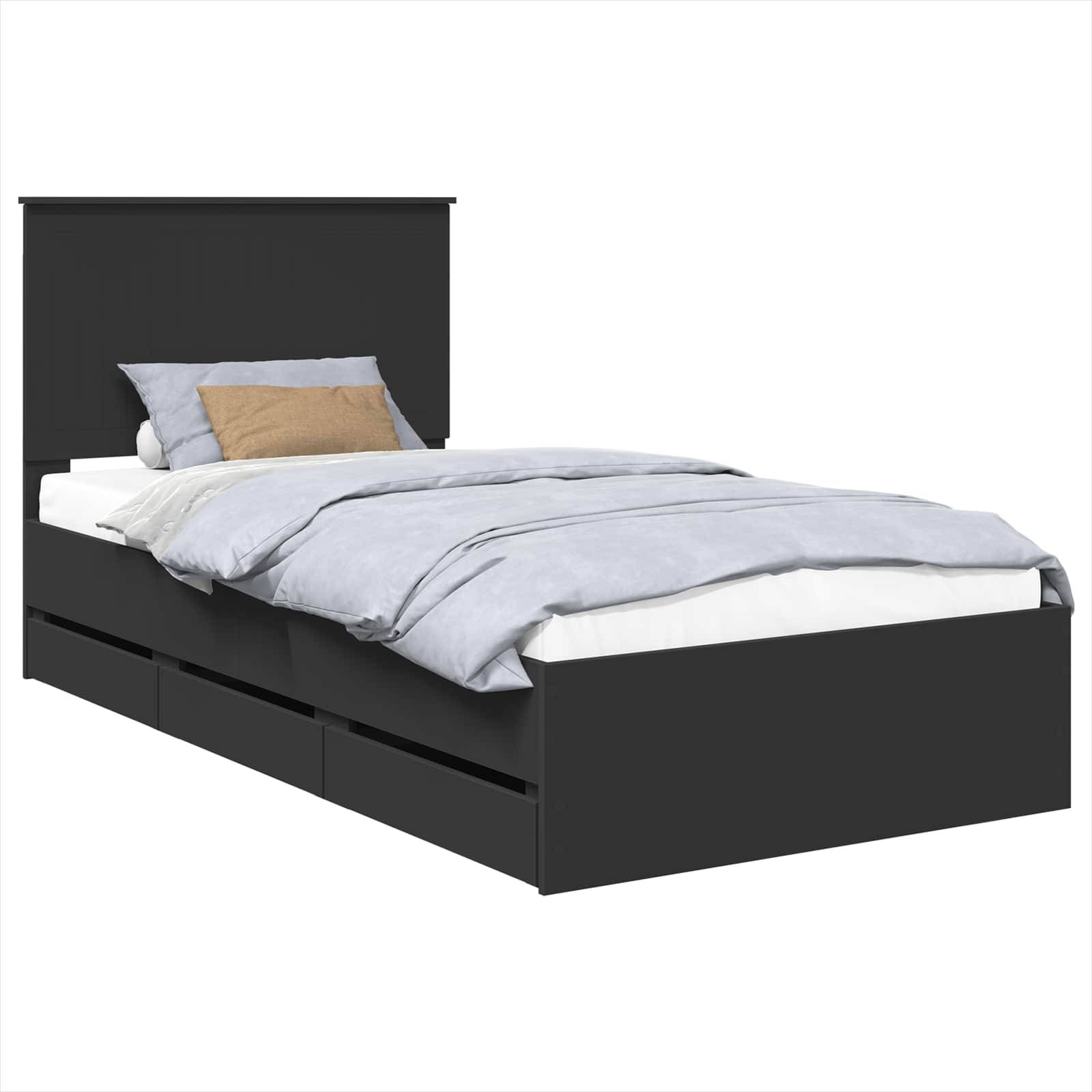 vidaXL Bettrahmen mit Schubladen Schwarz 100 x 200 cm Ingenieurs Holz
