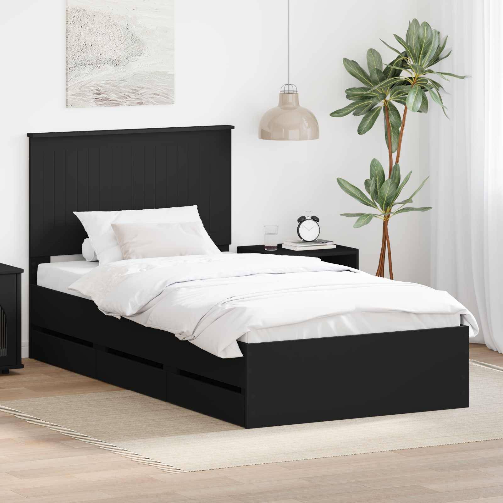 vidaXL Bettrahmen mit Schubladen Schwarz 100 x 200 cm Ingenieurs Holz