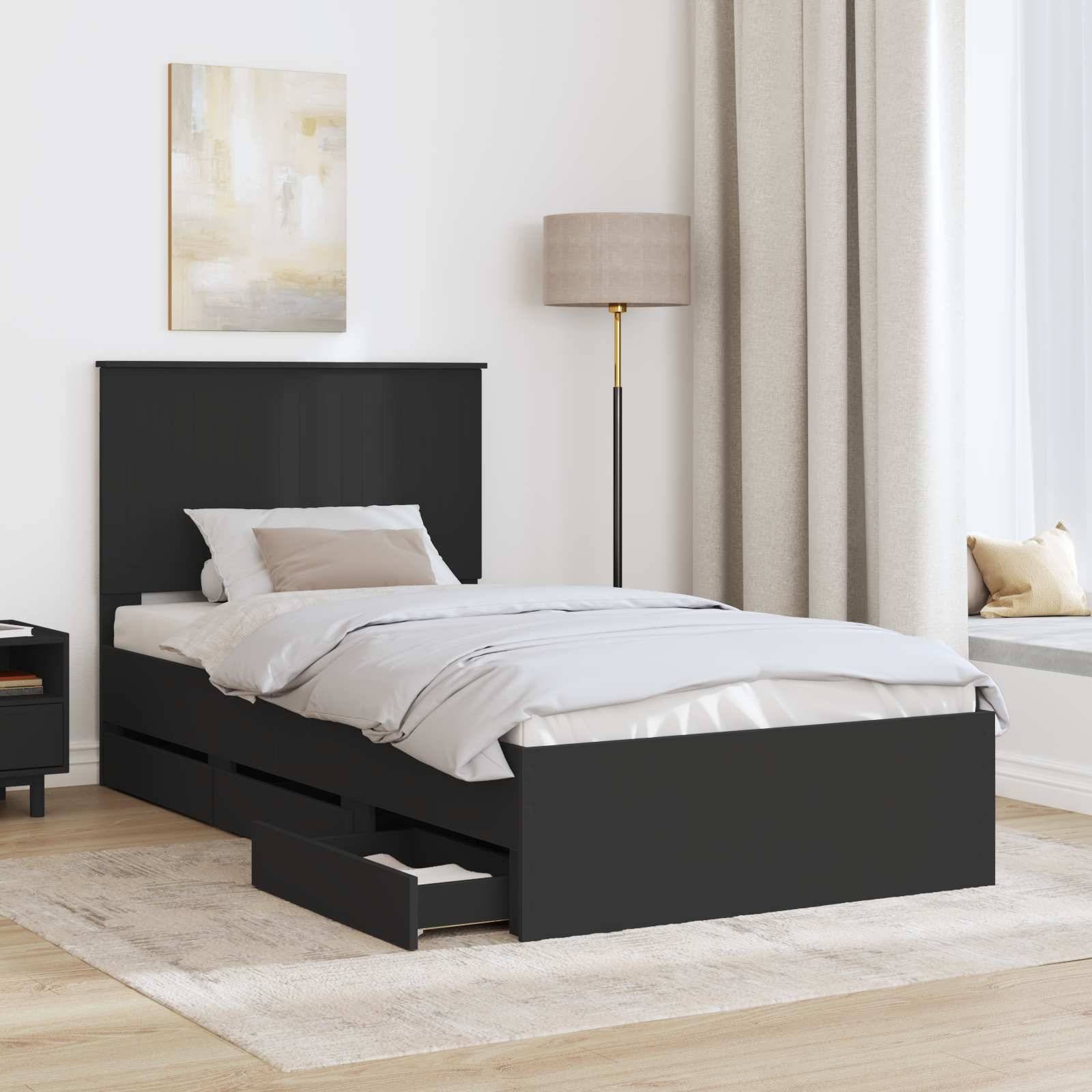 vidaXL Bettrahmen mit Schubladen Schwarz 100 x 200 cm Ingenieurs Holz