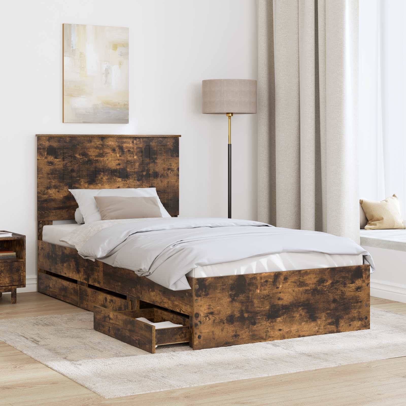 vidaXL Bettrahmen Geräucherte Eiche 100 x 200 cm Ingenieurs Holz