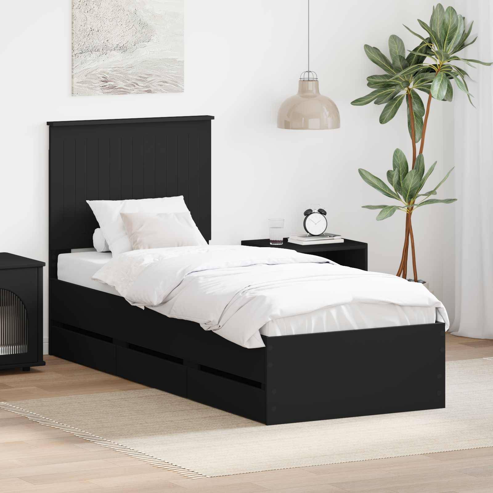 vidaXL Bettrahmen mit Schubladen Schwarz 90 x 190 cm Ingenieurs Holz