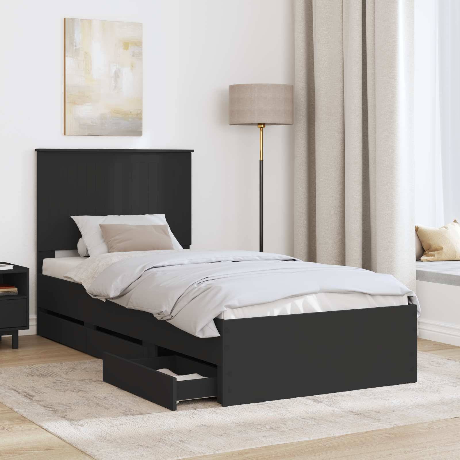 vidaXL Bettrahmen mit Schubladen Schwarz 90 x 190 cm Ingenieurs Holz