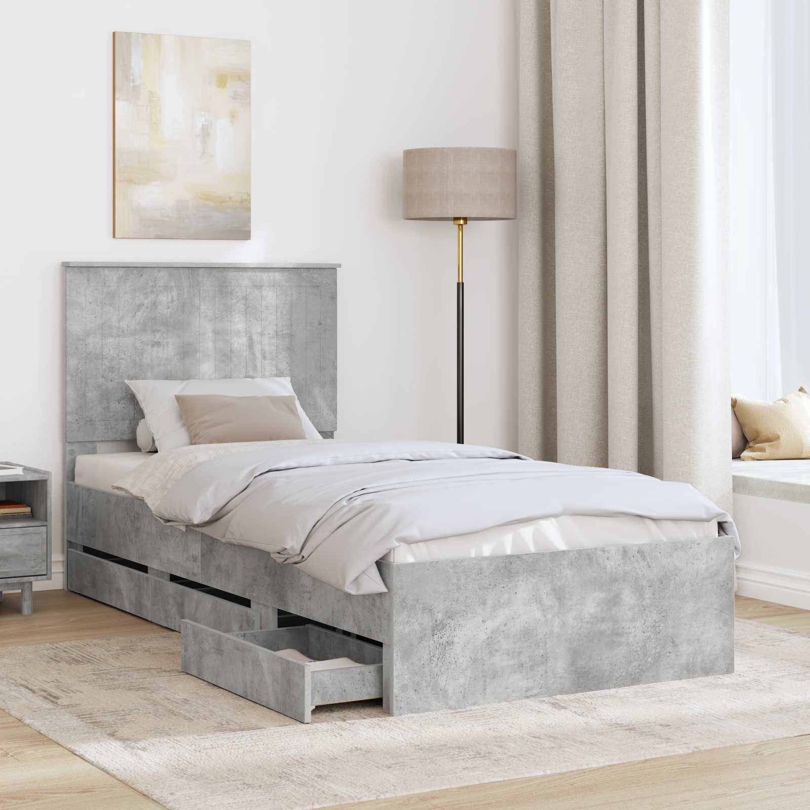 vidaXL Bettrahmen mit Kopfteil Beton Grau 90 x 190 cm Ingenieurs Holz