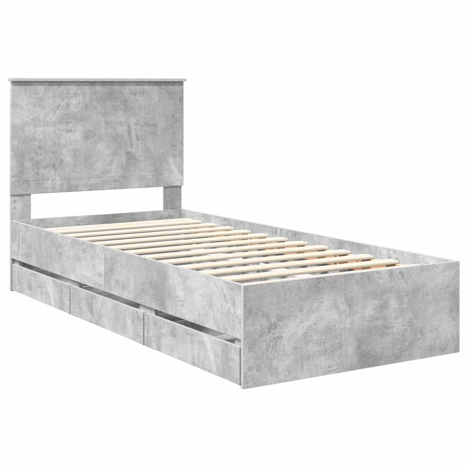 vidaXL Bettrahmen mit Kopfteil Beton Grau 90 x 190 cm Ingenieurs Holz