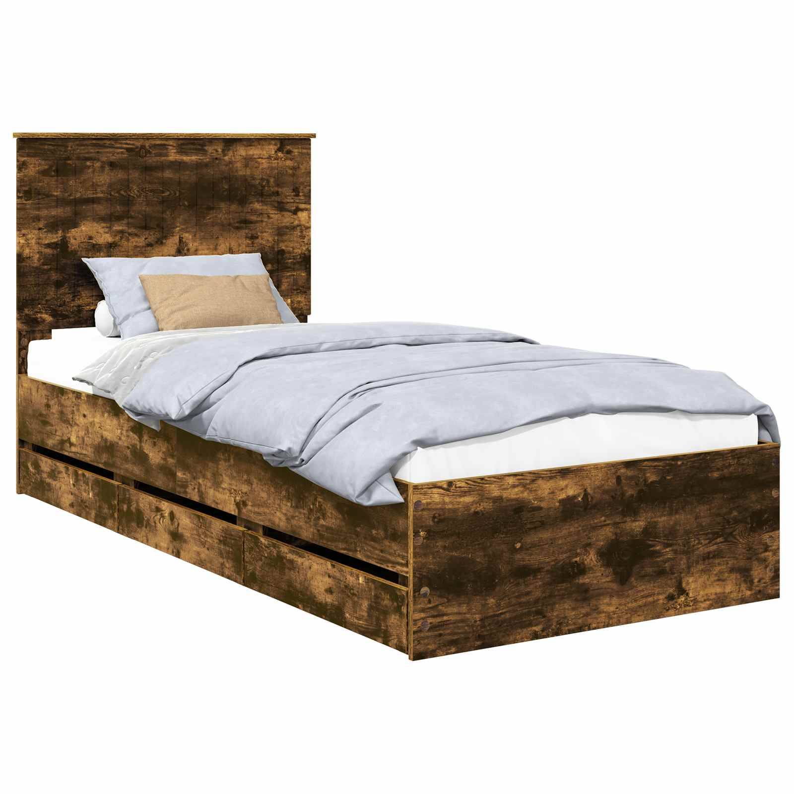 vidaXL Bettrahmen Geräucherte Eiche 90 x 200 cm Ingenieurs Holz