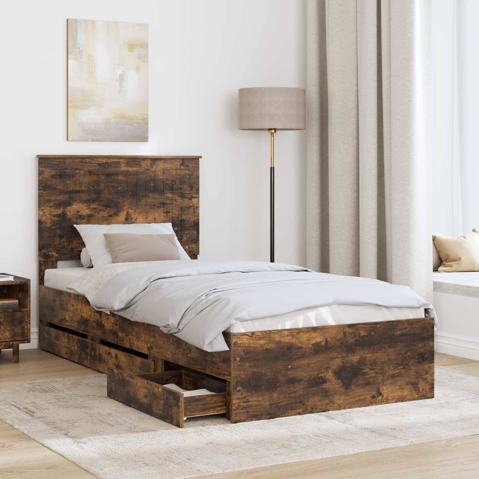vidaXL Bettrahmen Geräucherte Eiche 90 x 200 cm Ingenieurs Holz