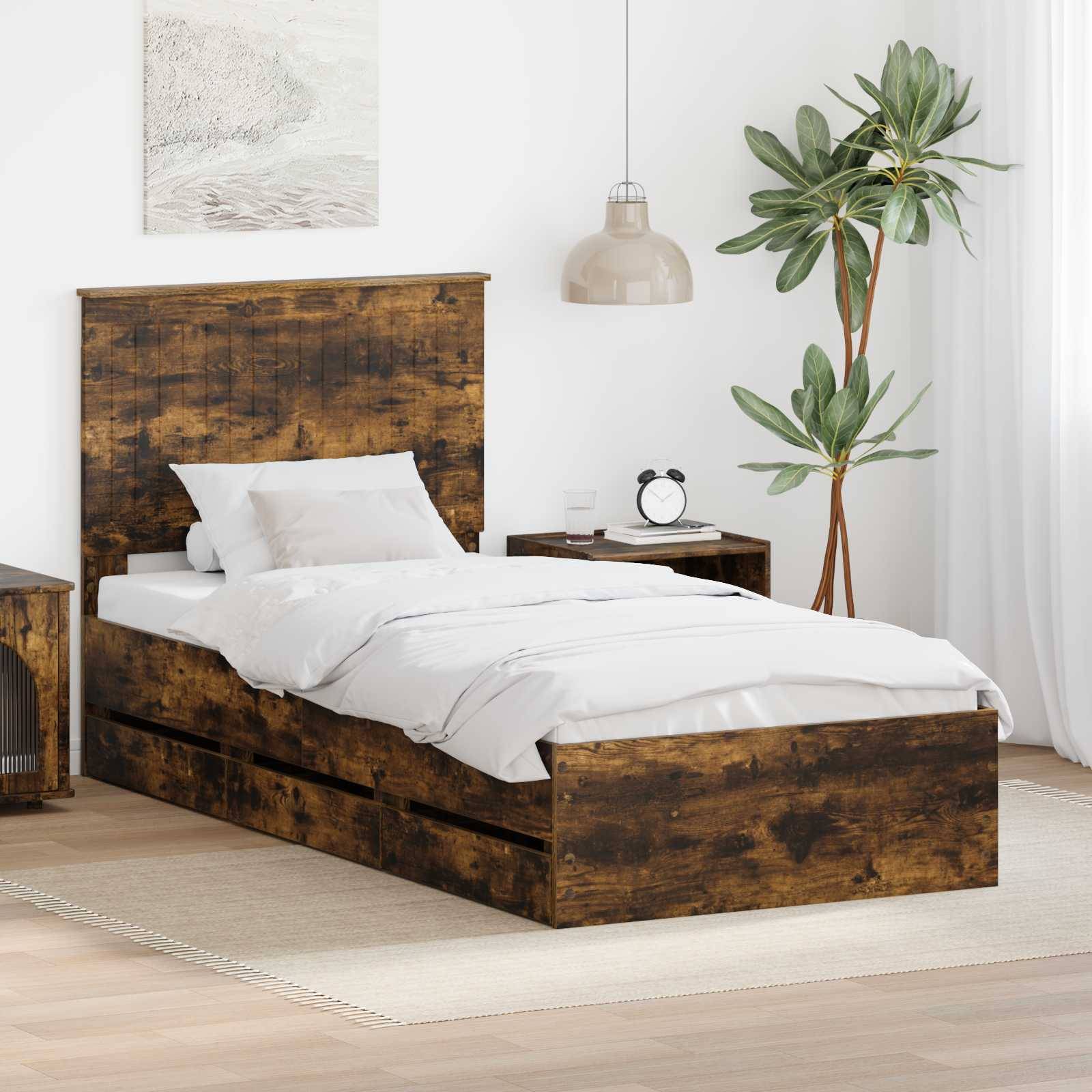 vidaXL Bettrahmen Geräucherte Eiche 90 x 200 cm Ingenieurs Holz