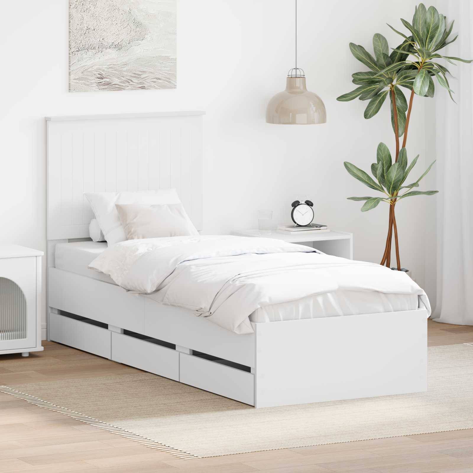 vidaXL Bettrahmen mit Schubladen Weiß 75 x 190 cm Ingenieurs Holz