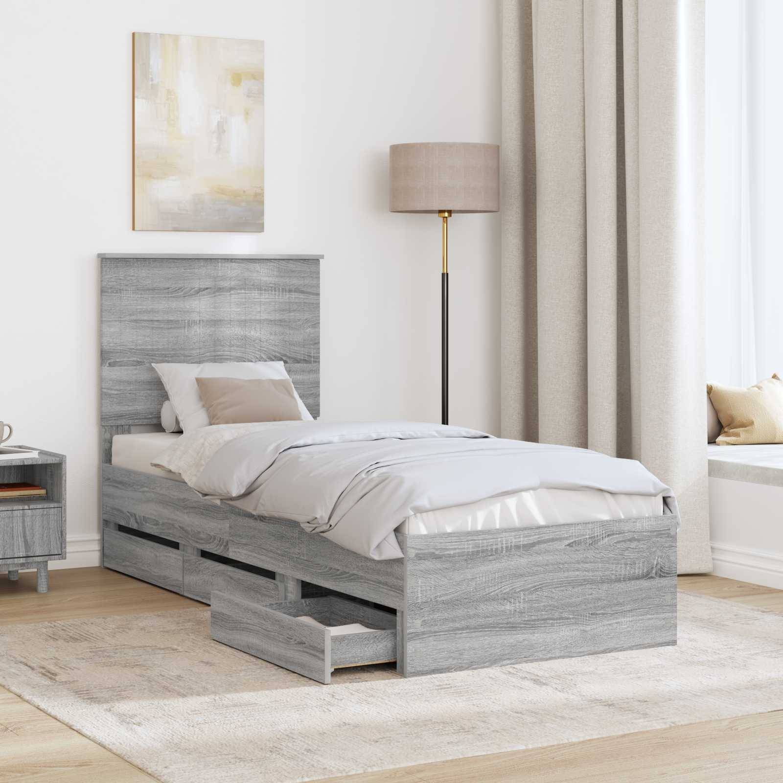 vidaXL Bettrahmen Graues Sonoma 75 x 190 cm Ingenieurs Holz