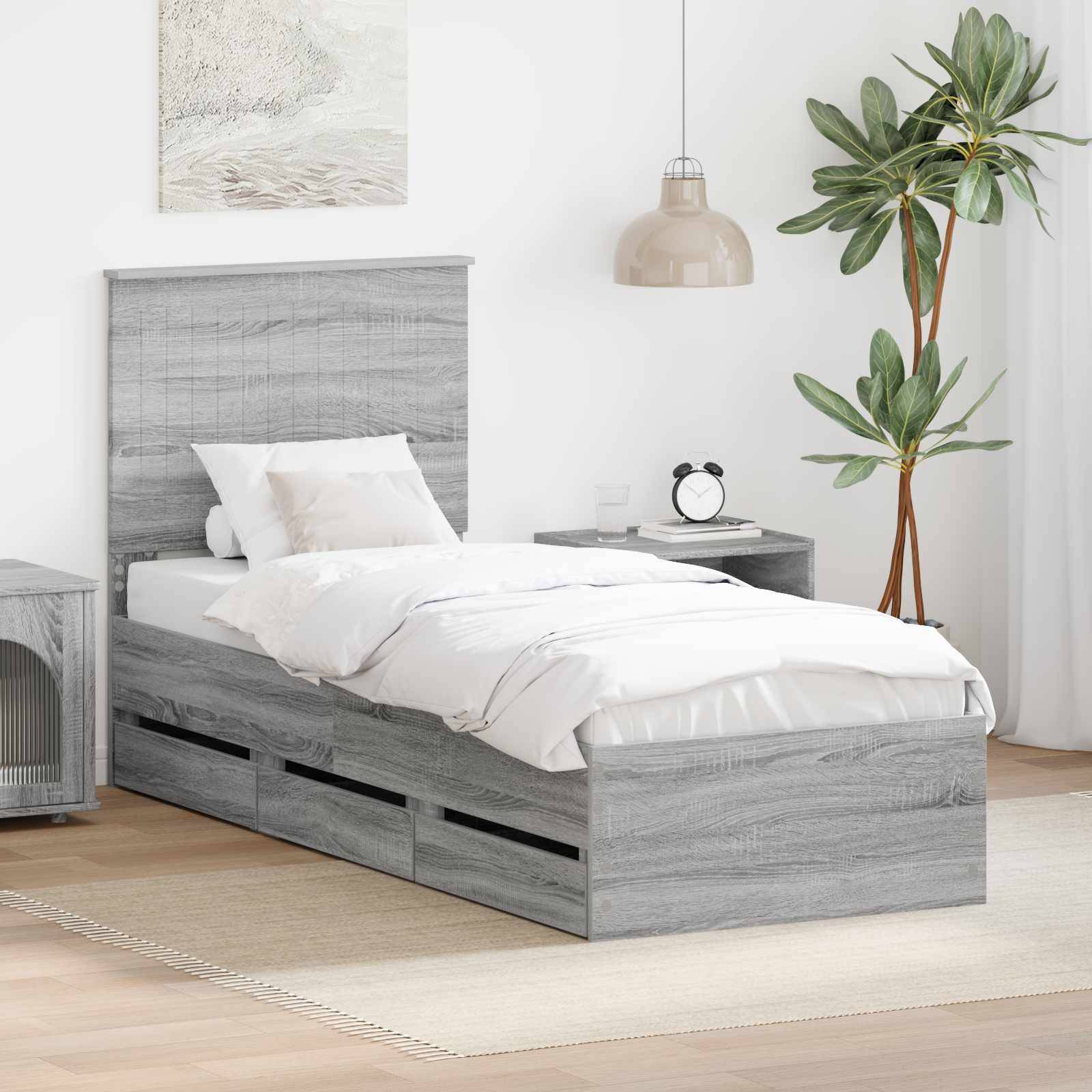 vidaXL Bettrahmen Graues Sonoma 75 x 190 cm Ingenieurs Holz