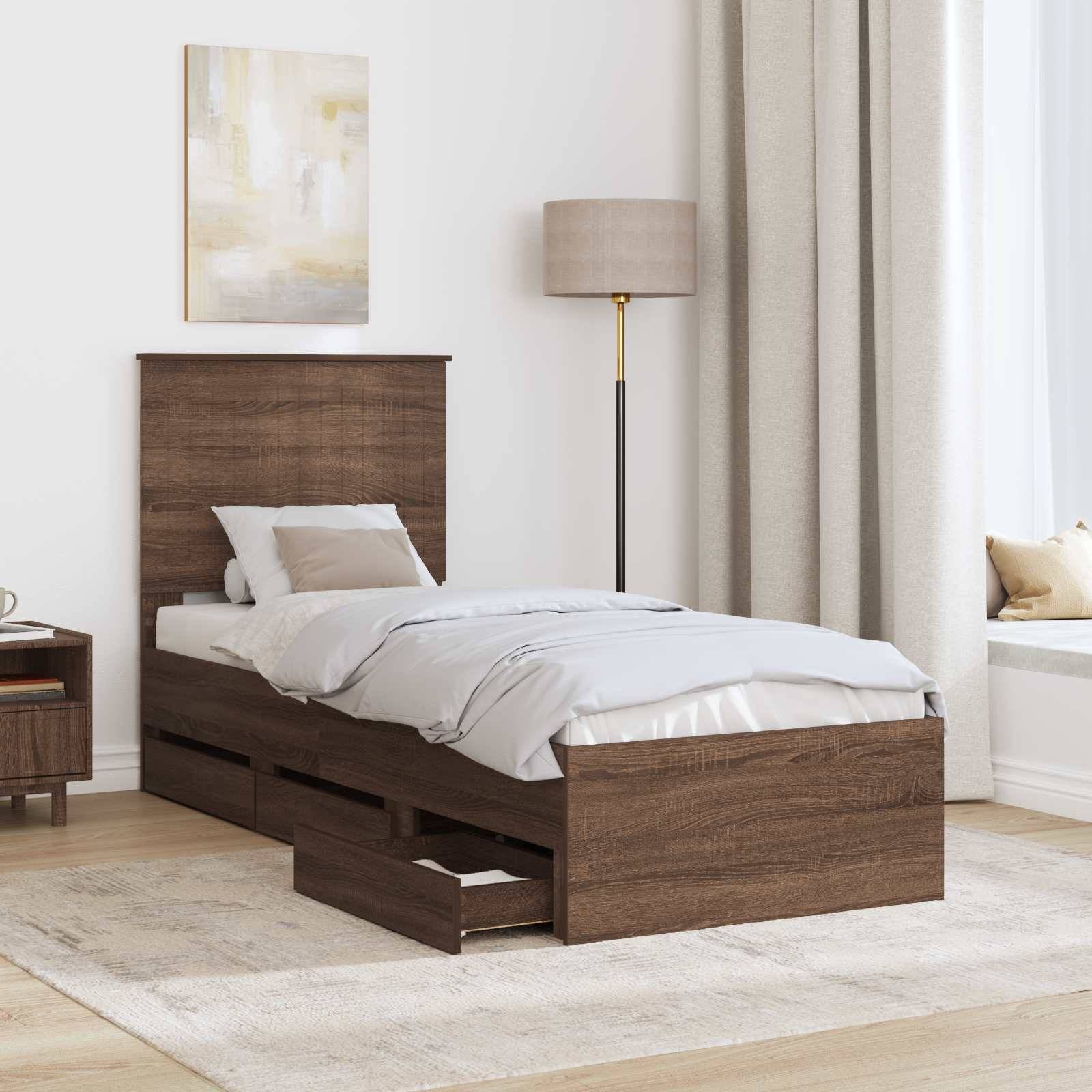 vidaXL Bettrahmen Braun Eichen-Optik 75 x 190 cm Ingenieurs Holz
