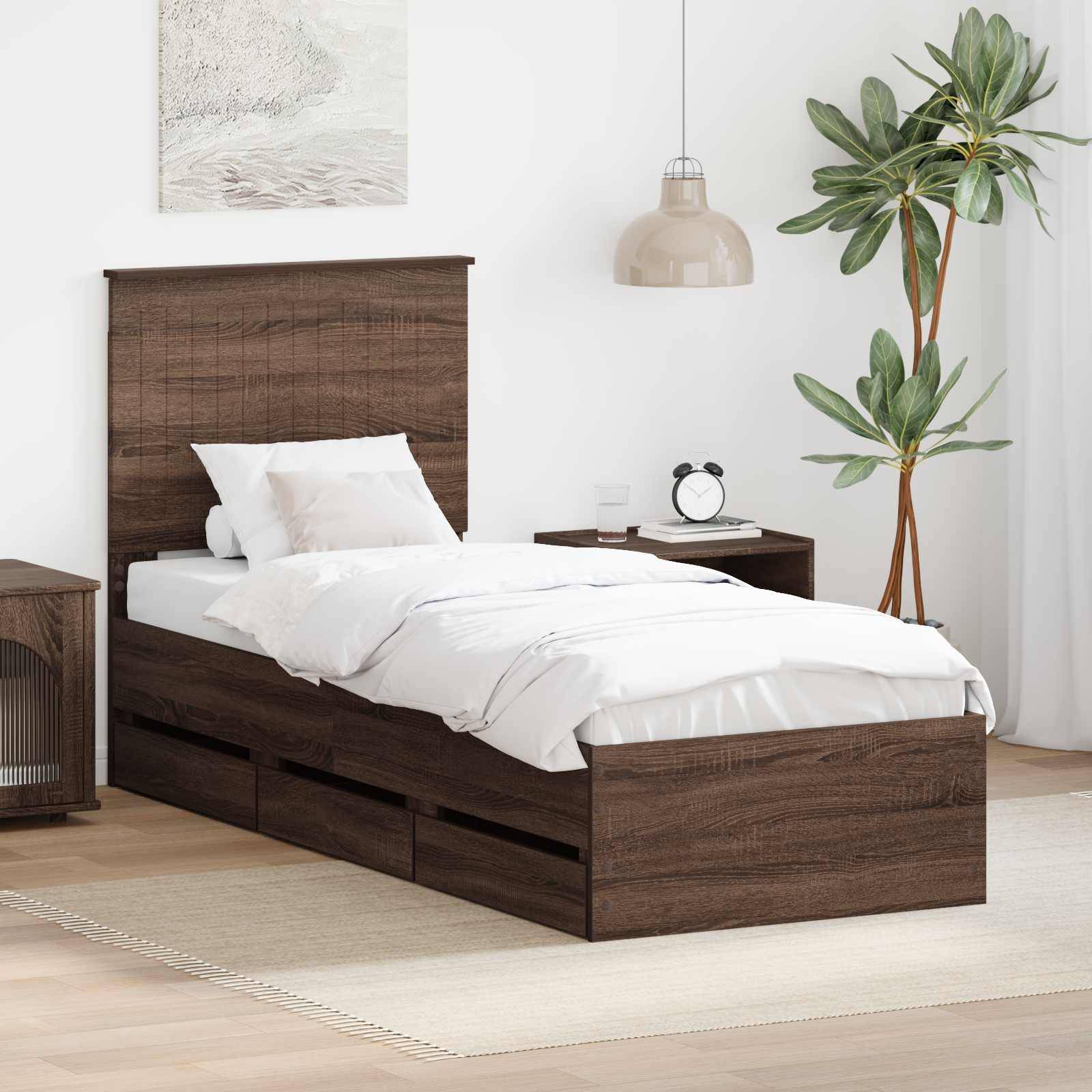 vidaXL Bettrahmen Braun Eichen-Optik 75 x 190 cm Ingenieurs Holz