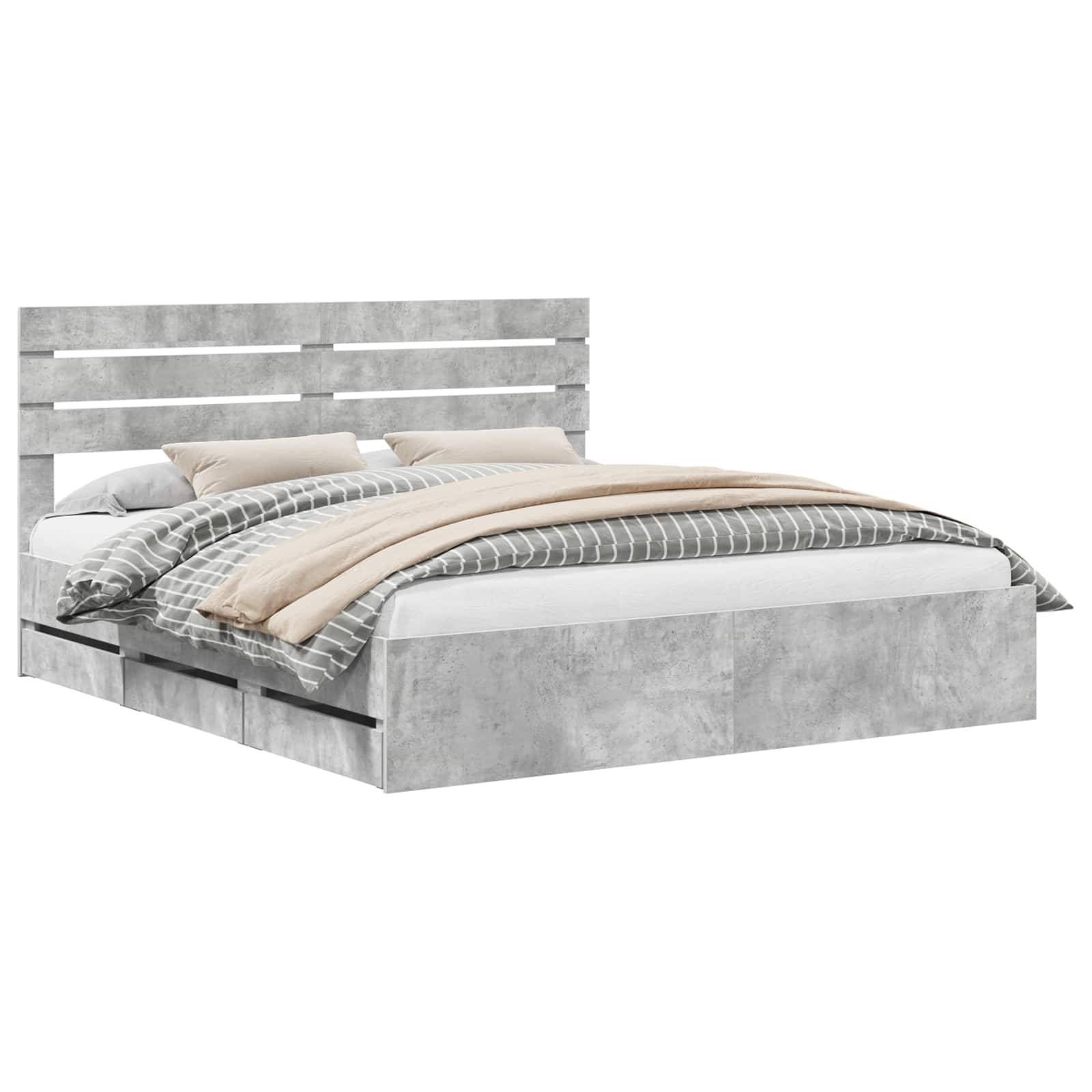vidaXL Bettrahmen mit Kopfteil Beton Grau 200 x 200 cm Ingenieurs Holz