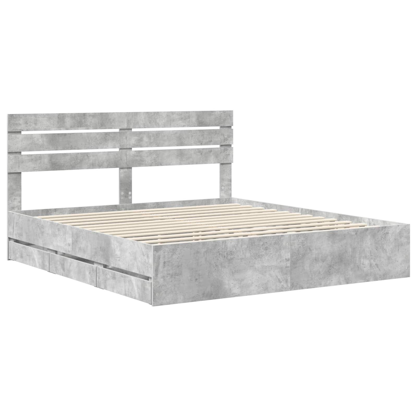 vidaXL Bettrahmen mit Kopfteil Beton Grau 200 x 200 cm Ingenieurs Holz