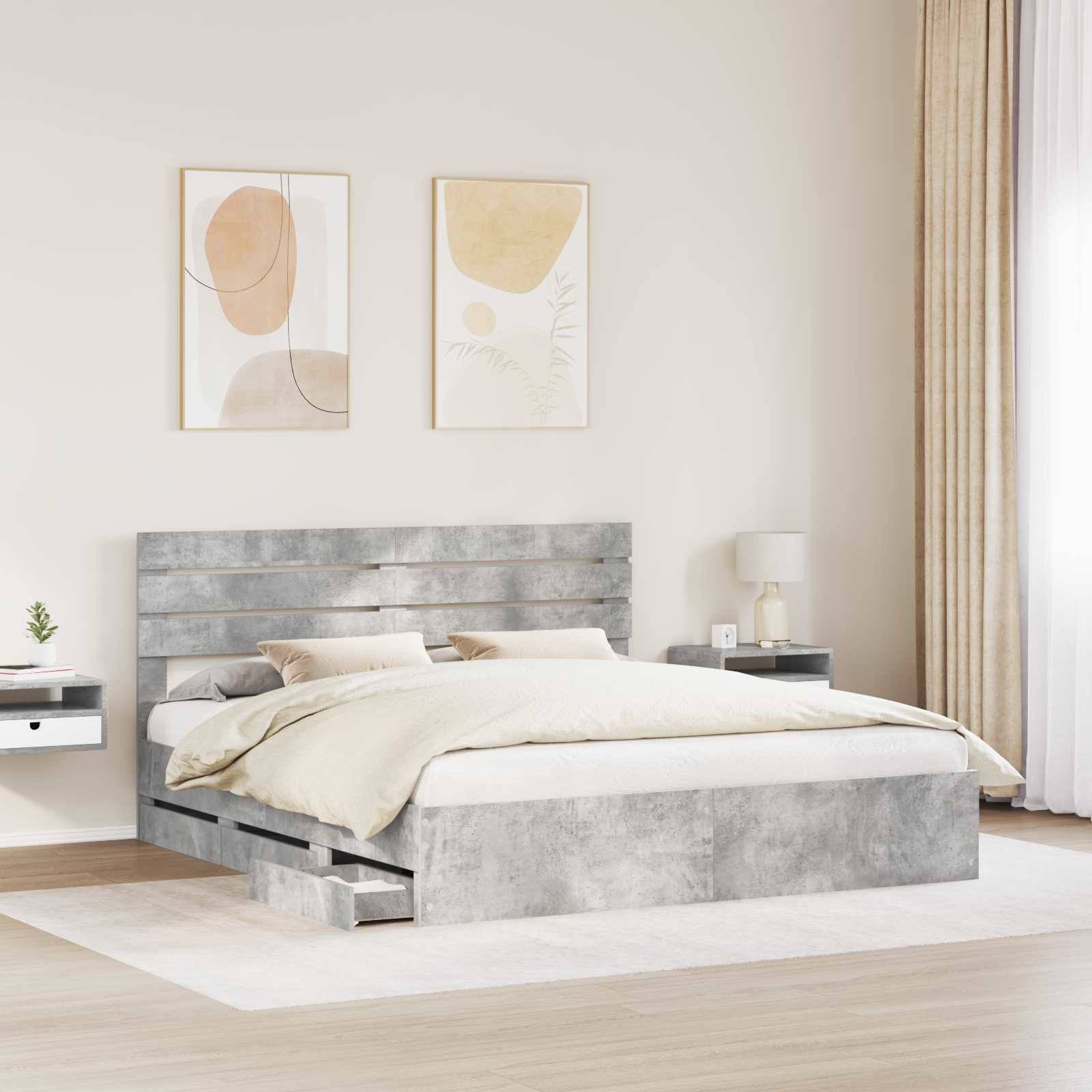 vidaXL Bettrahmen mit Kopfteil Beton Grau 200 x 200 cm Ingenieurs Holz