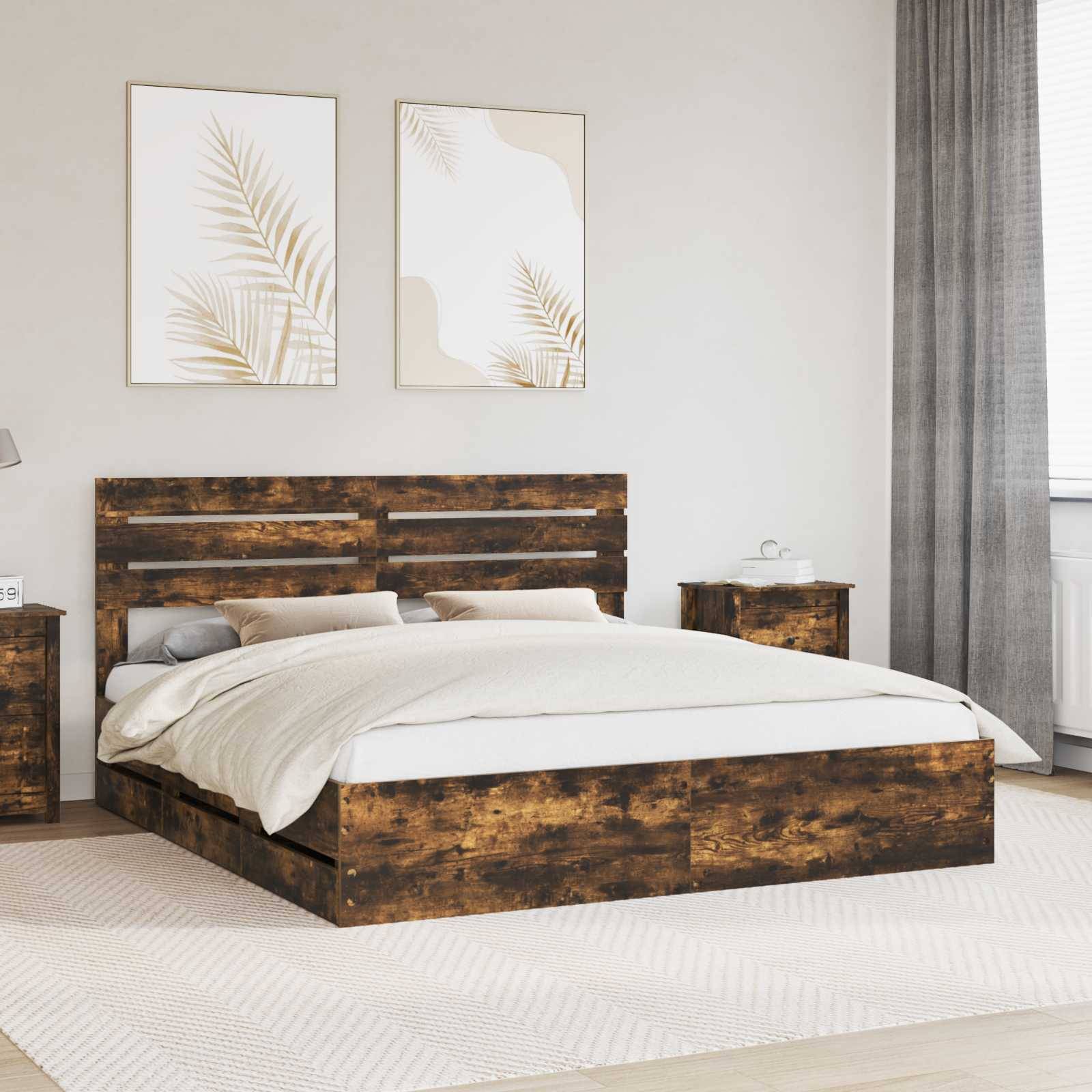 vidaXL Bettrahmen Geräucherte Eiche 180 x 200 cm Ingenieurs Holz
