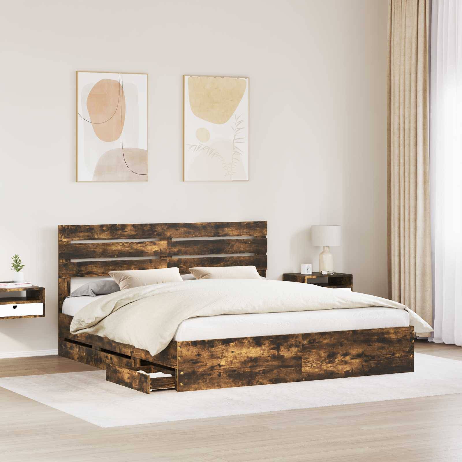 vidaXL Bettrahmen Geräucherte Eiche 180 x 200 cm Ingenieurs Holz