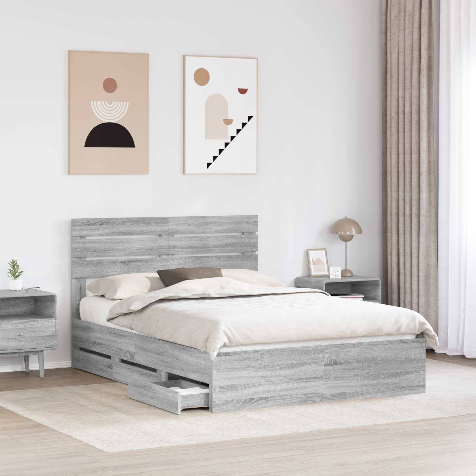 vidaXL Bettrahmen Graues Sonoma 140 x 190 cm Ingenieurs Holz