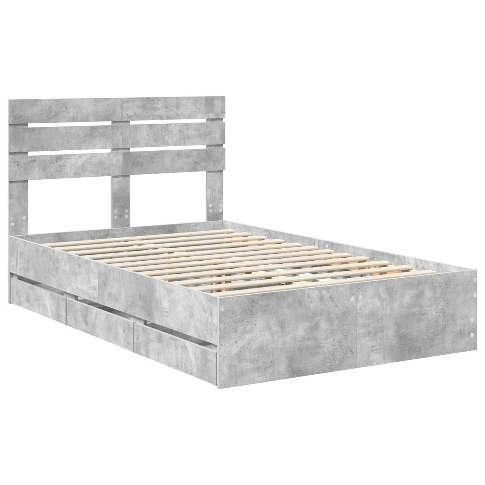 vidaXL Bettrahmen mit Kopfteil Beton Grau 135 x 190 cm Ingenieurs Holz
