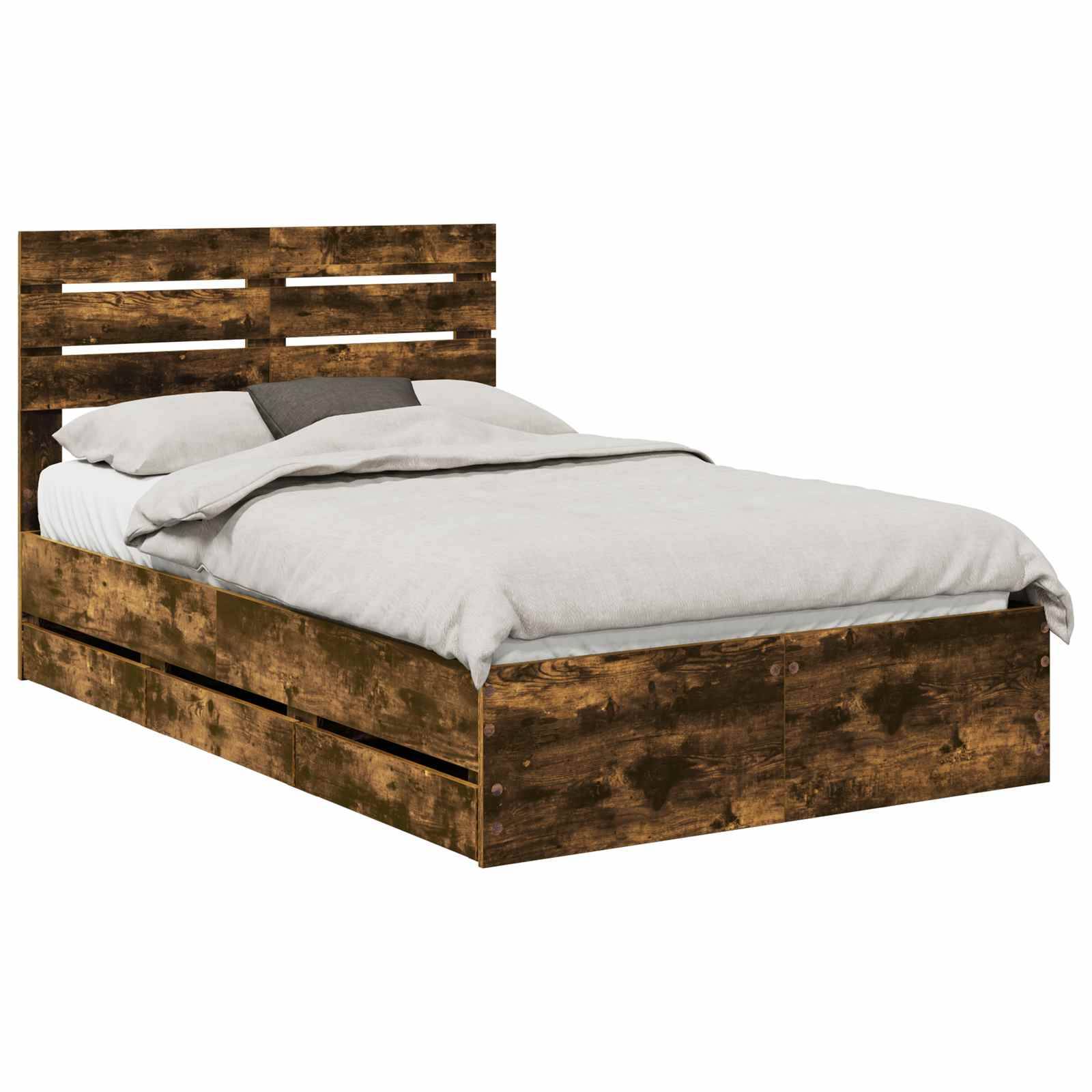 vidaXL Bettrahmen Geräucherte Eiche 135 x 190 cm Ingenieurs Holz