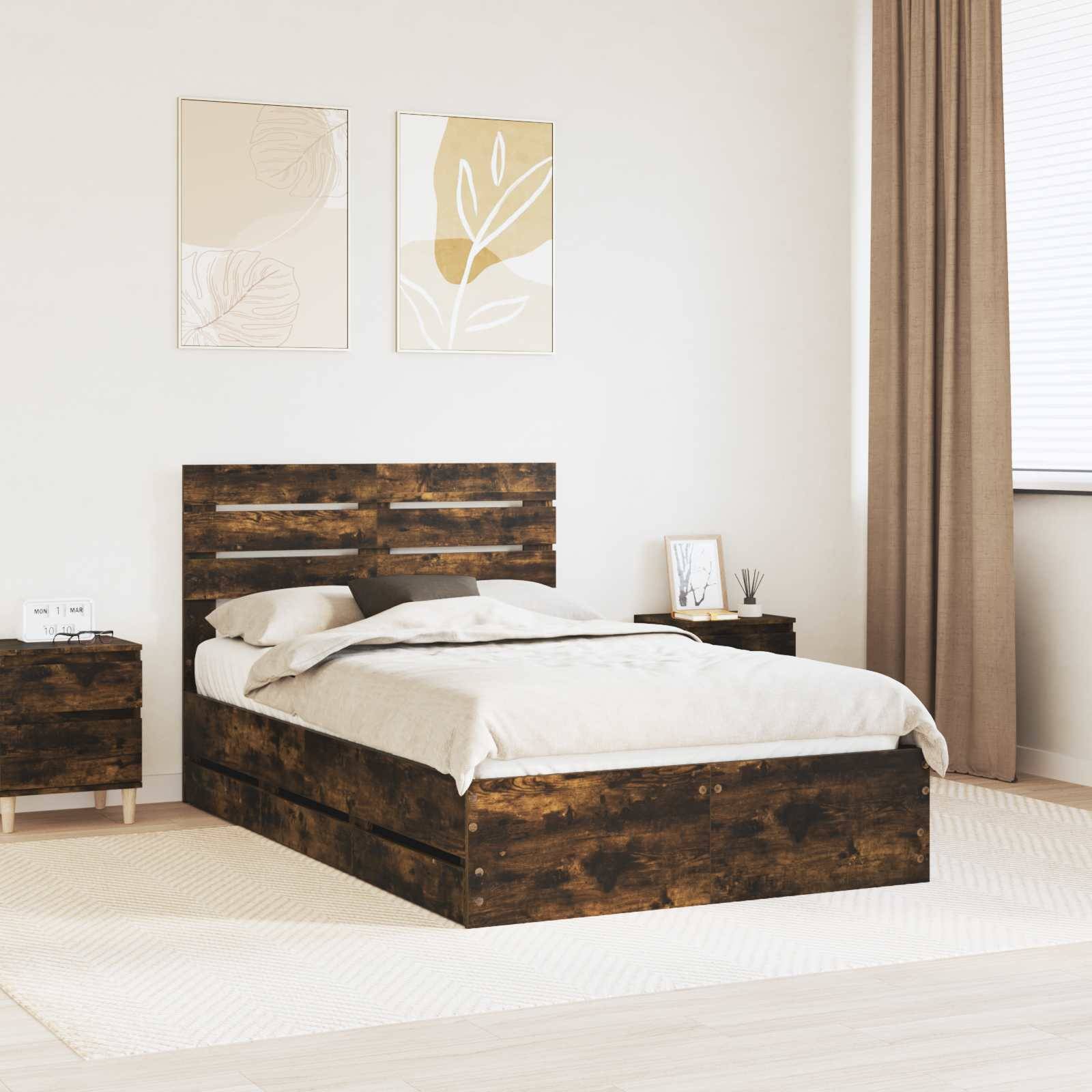 vidaXL Bettrahmen Geräucherte Eiche 120 x 190 cm Ingenieurs Holz