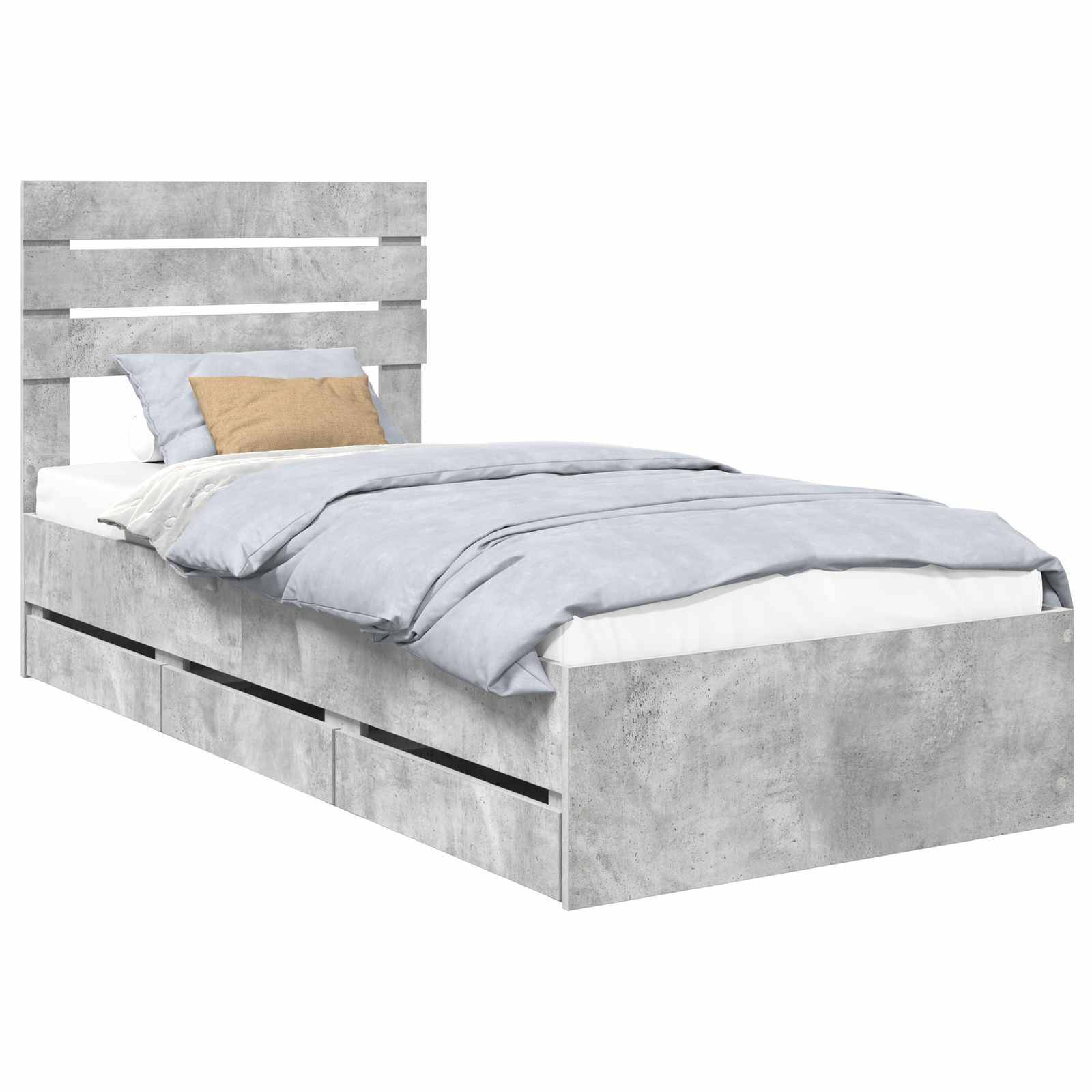 vidaXL Bettrahmen mit Kopfteil Beton Grau 75 x 190 cm Ingenieurs Holz