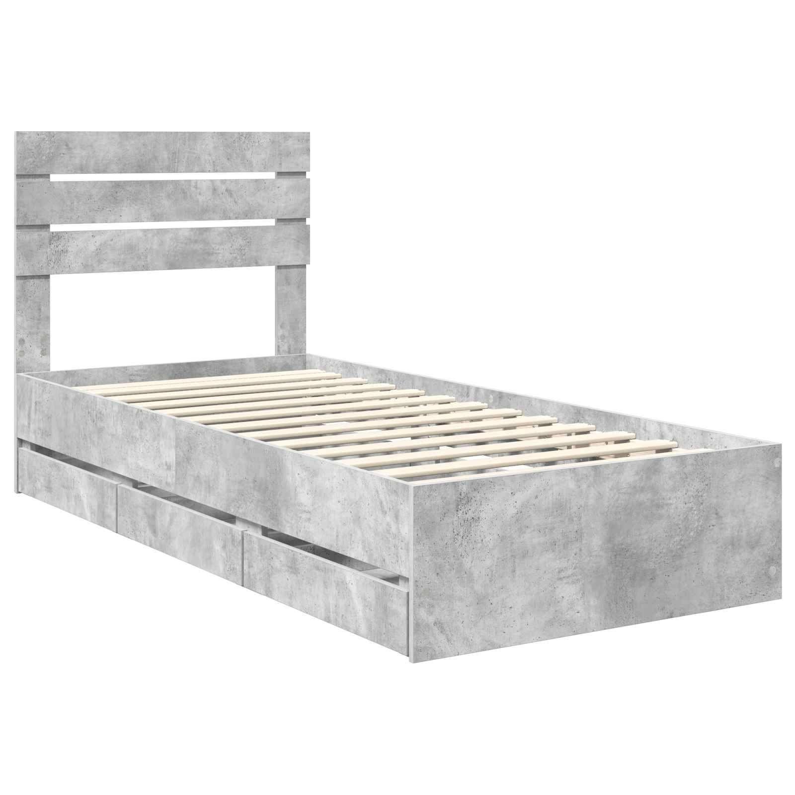 vidaXL Bettrahmen mit Kopfteil Beton Grau 75 x 190 cm Ingenieurs Holz