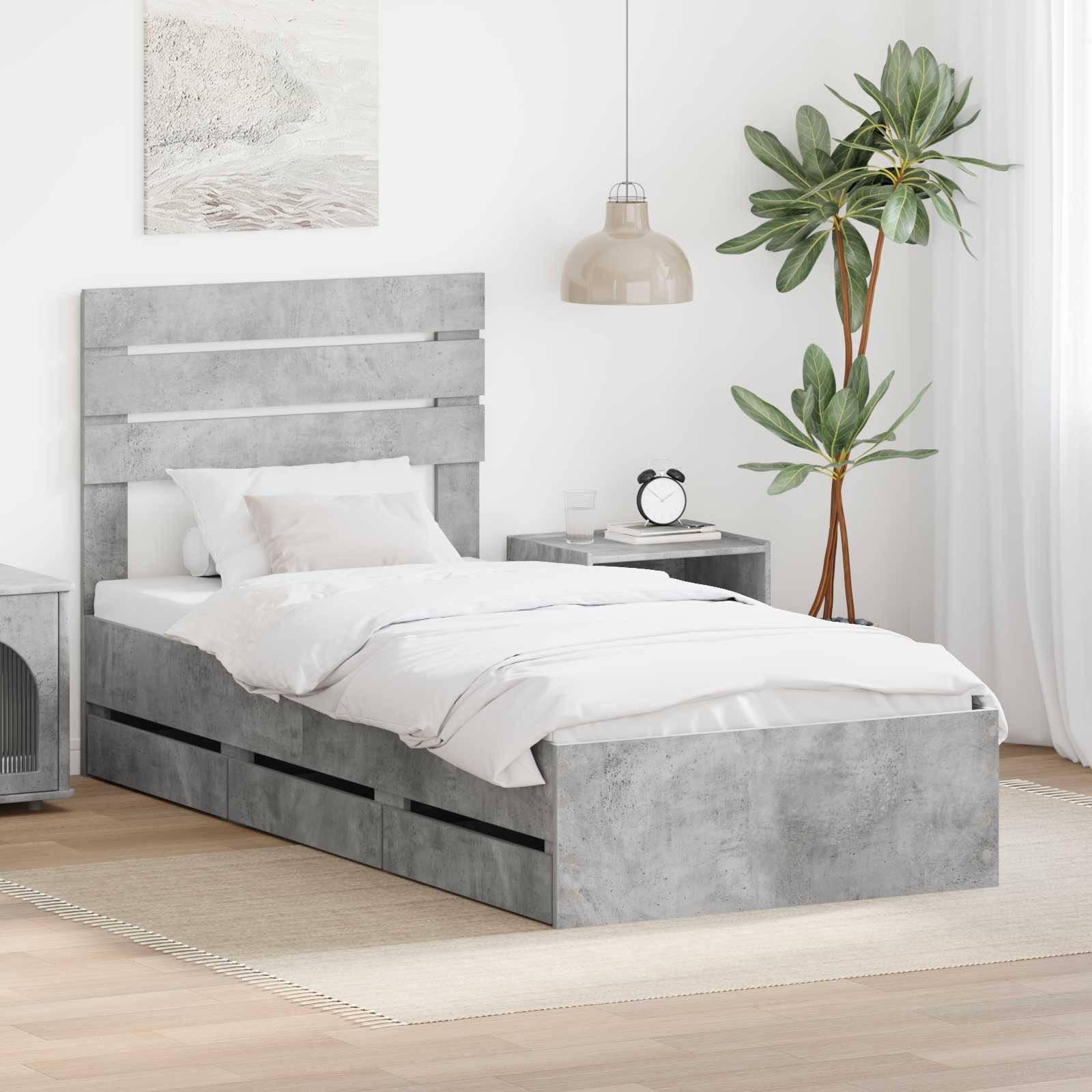 vidaXL Bettrahmen mit Kopfteil Beton Grau 75 x 190 cm Ingenieurs Holz