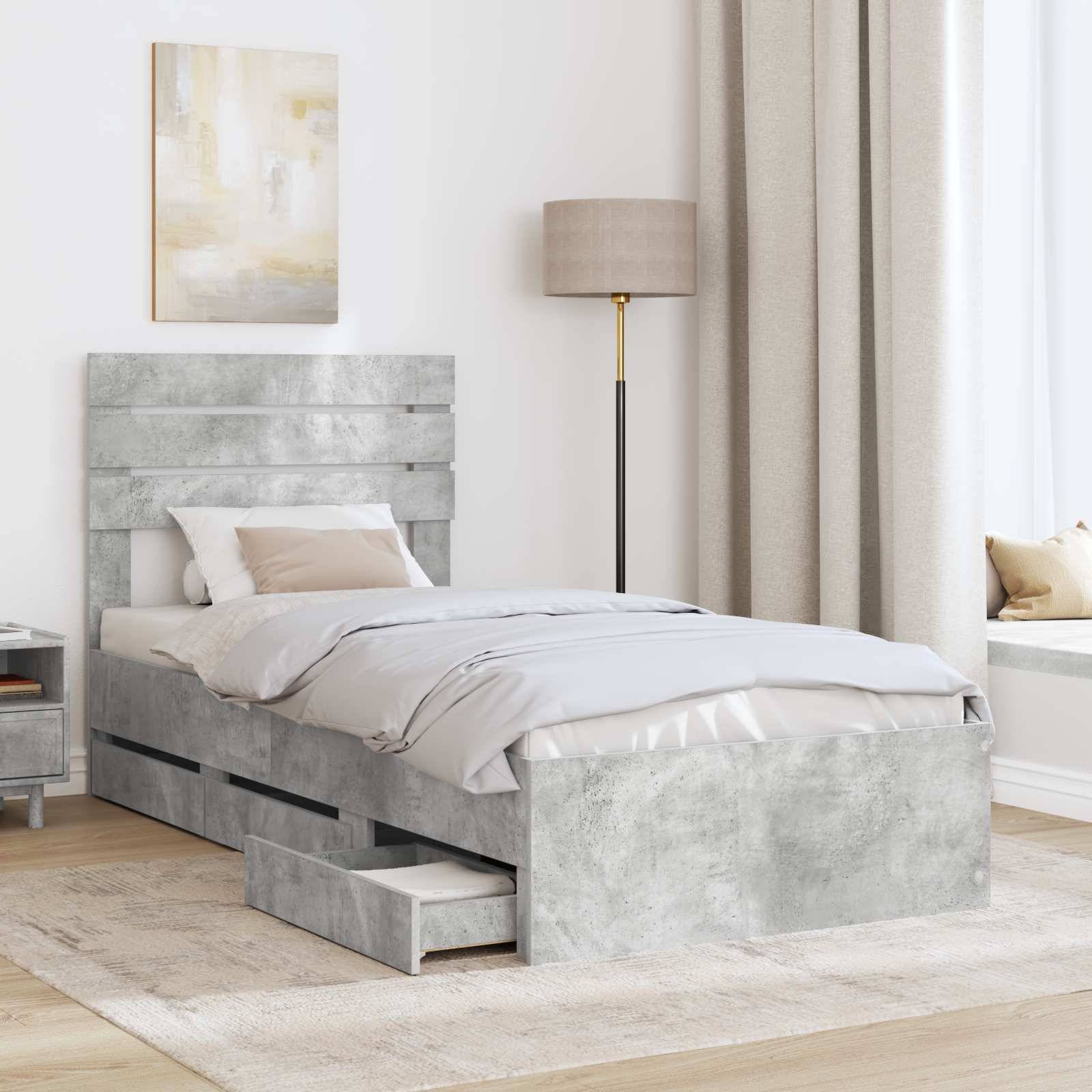 vidaXL Bettrahmen mit Kopfteil Beton Grau 75 x 190 cm Ingenieurs Holz