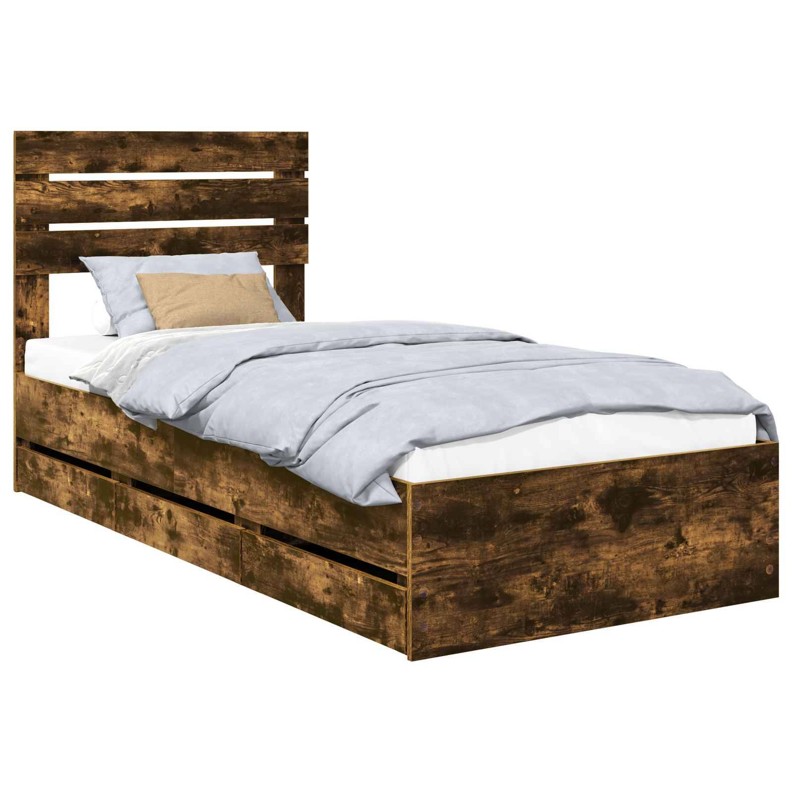 vidaXL Bettrahmen Geräucherte Eiche 75 x 190 cm Ingenieurs Holz