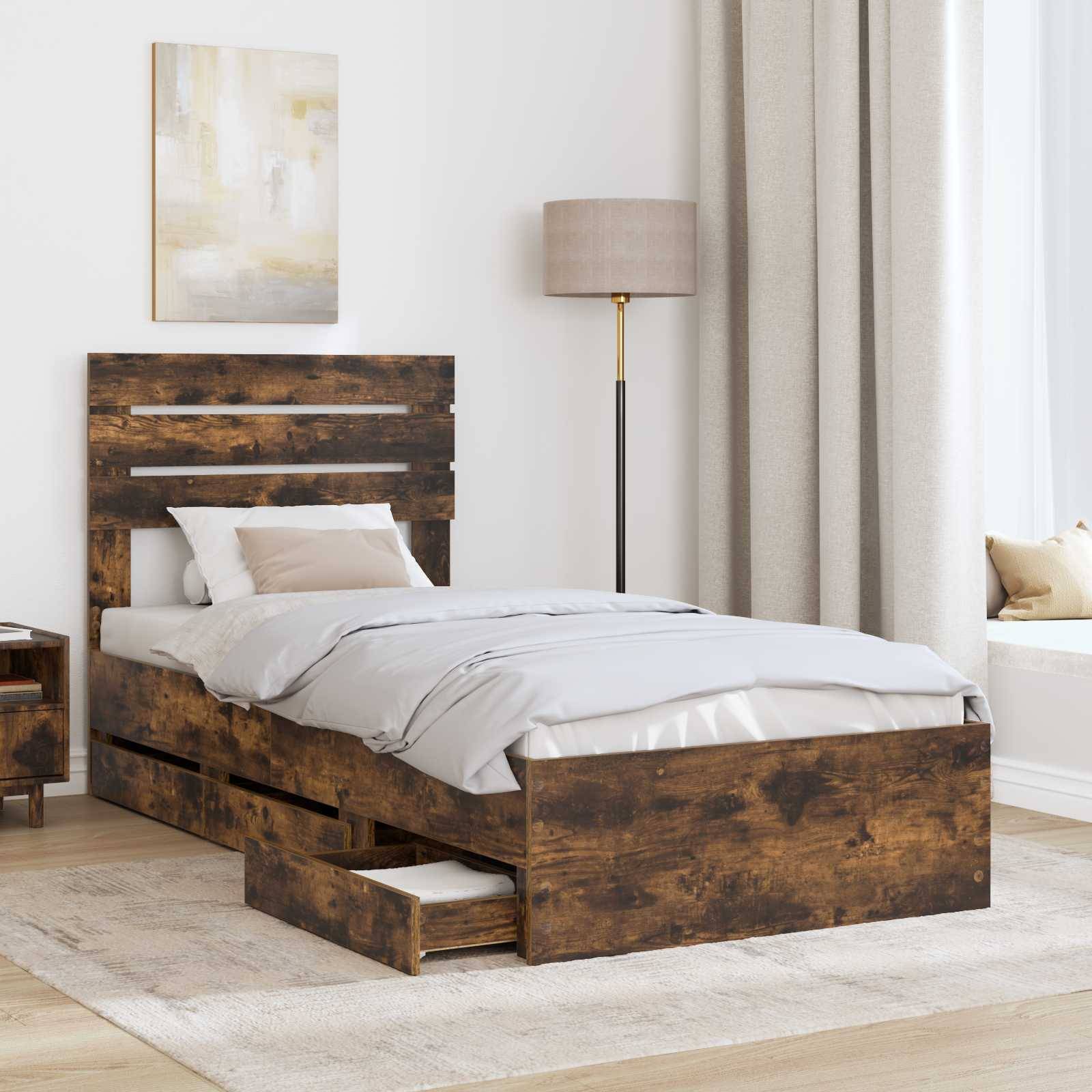 vidaXL Bettrahmen Geräucherte Eiche 75 x 190 cm Ingenieurs Holz