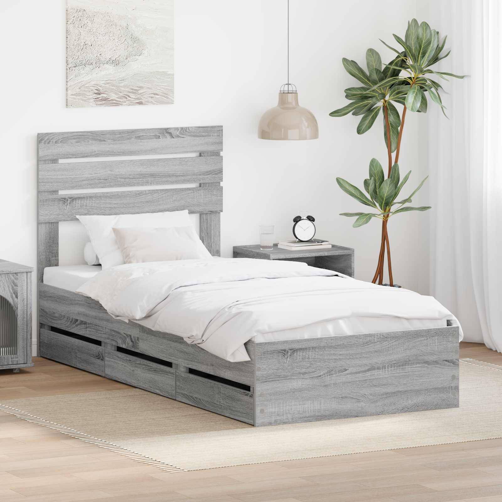 vidaXL Bettrahmen Graues Sonoma 75 x 190 cm Ingenieurs Holz