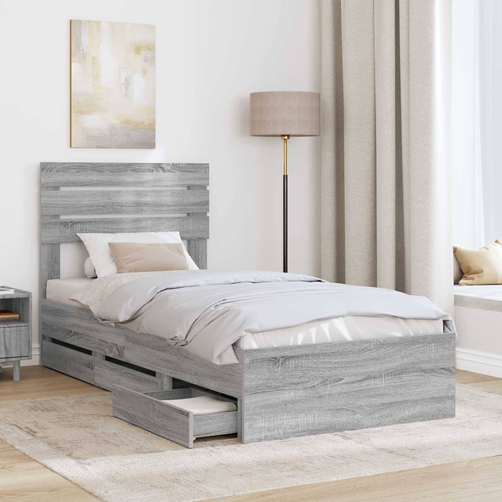 vidaXL Bettrahmen Graues Sonoma 75 x 190 cm Ingenieurs Holz