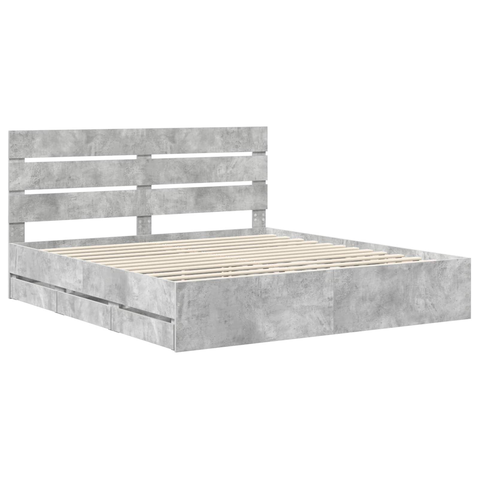 vidaXL Bettrahmen mit Kopfteil Beton Grau 200 x 200 cm Ingenieurs Holz