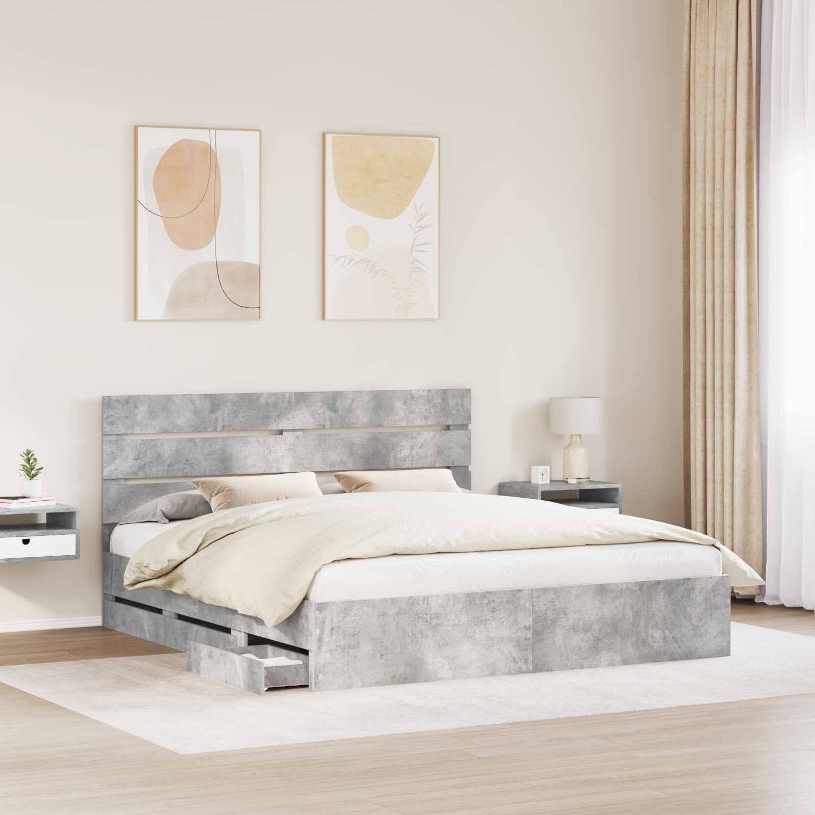 vidaXL Bettrahmen mit Kopfteil Beton Grau 200 x 200 cm Ingenieurs Holz