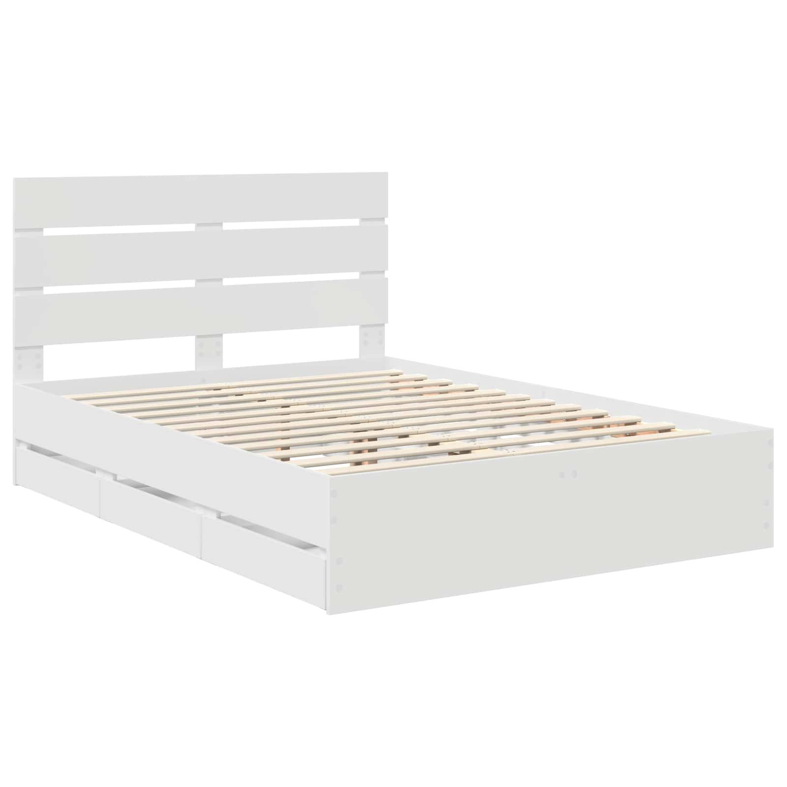 vidaXL Bettrahmen mit Schubladen Weiß 140 x 190 cm Ingenieurs Holz
