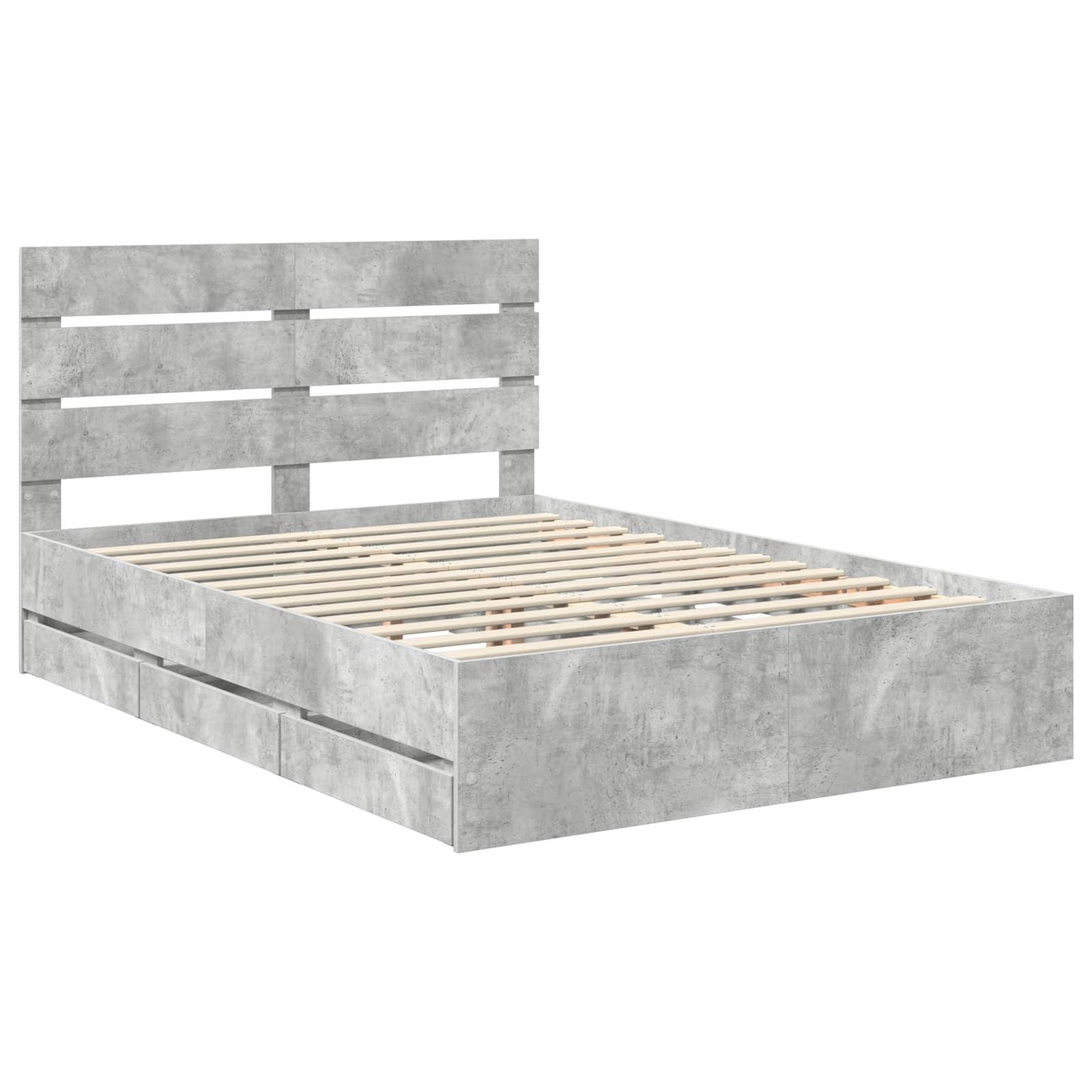 vidaXL Bettrahmen mit Kopfteil Beton Grau 160 x 200 cm Ingenieurs Holz