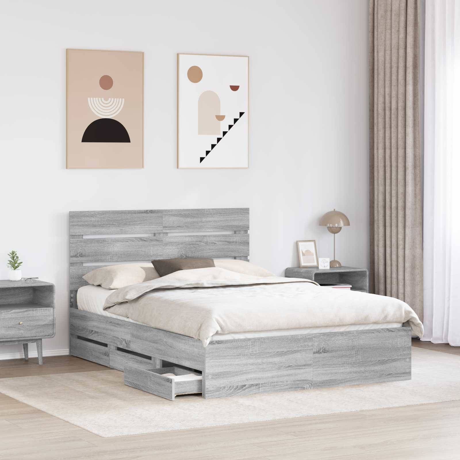 vidaXL Bettrahmen Graues Sonoma 140 x 200 cm Ingenieurs Holz