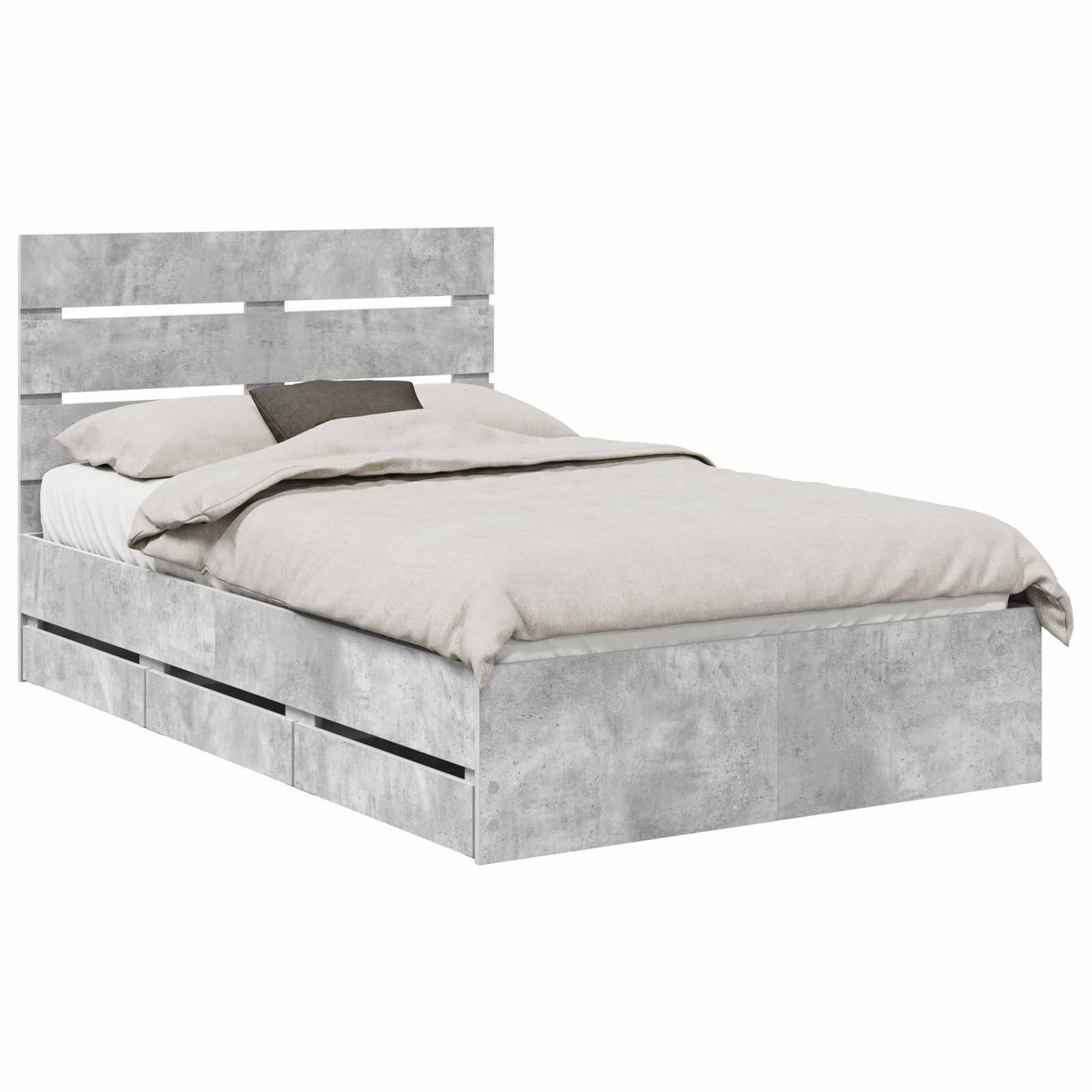 vidaXL Bettrahmen mit Kopfteil Beton Grau 135 x 190 cm Ingenieurs Holz