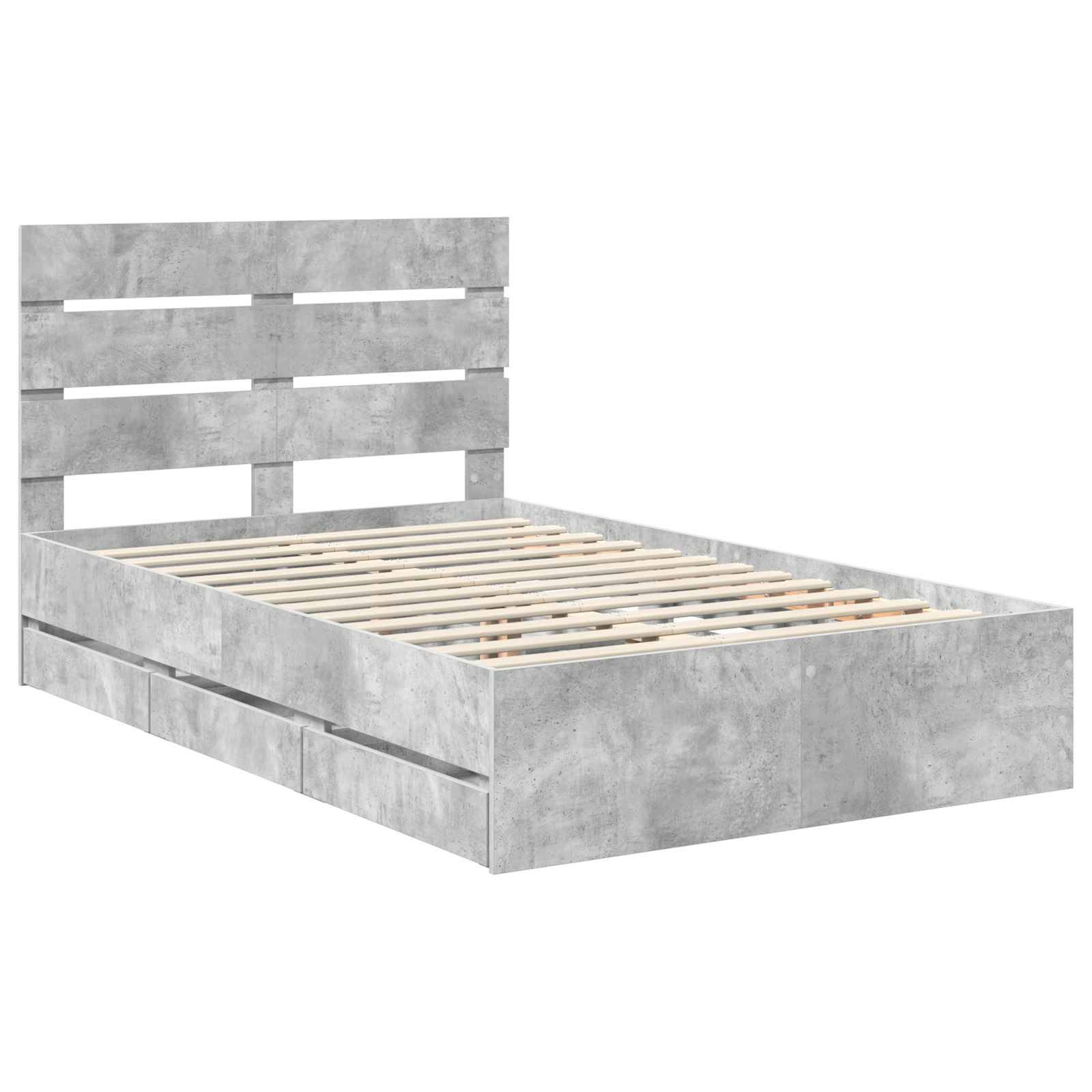 vidaXL Bettrahmen mit Kopfteil Beton Grau 135 x 190 cm Ingenieurs Holz