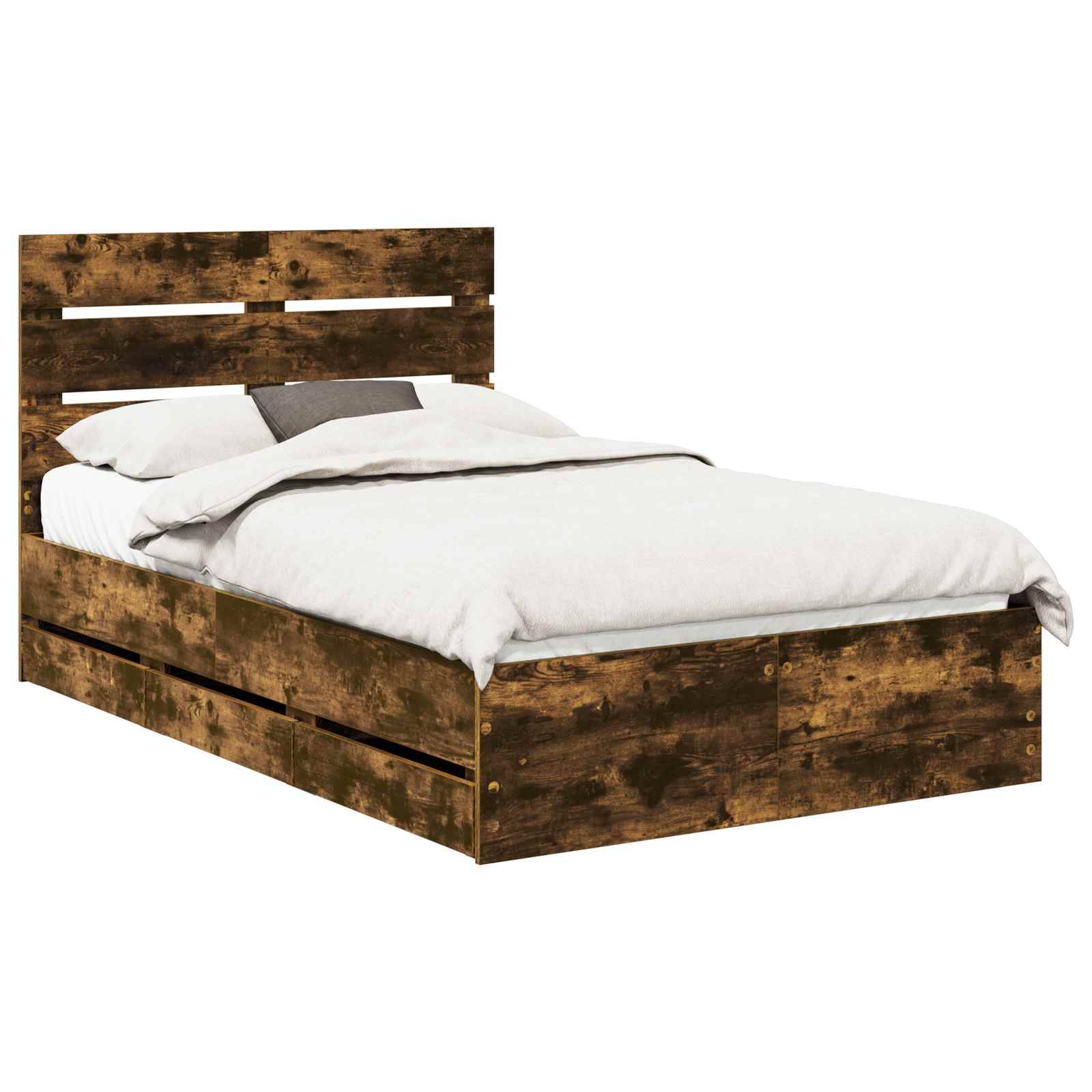 vidaXL Bettrahmen Geräucherte Eiche 135 x 190 cm Ingenieurs Holz
