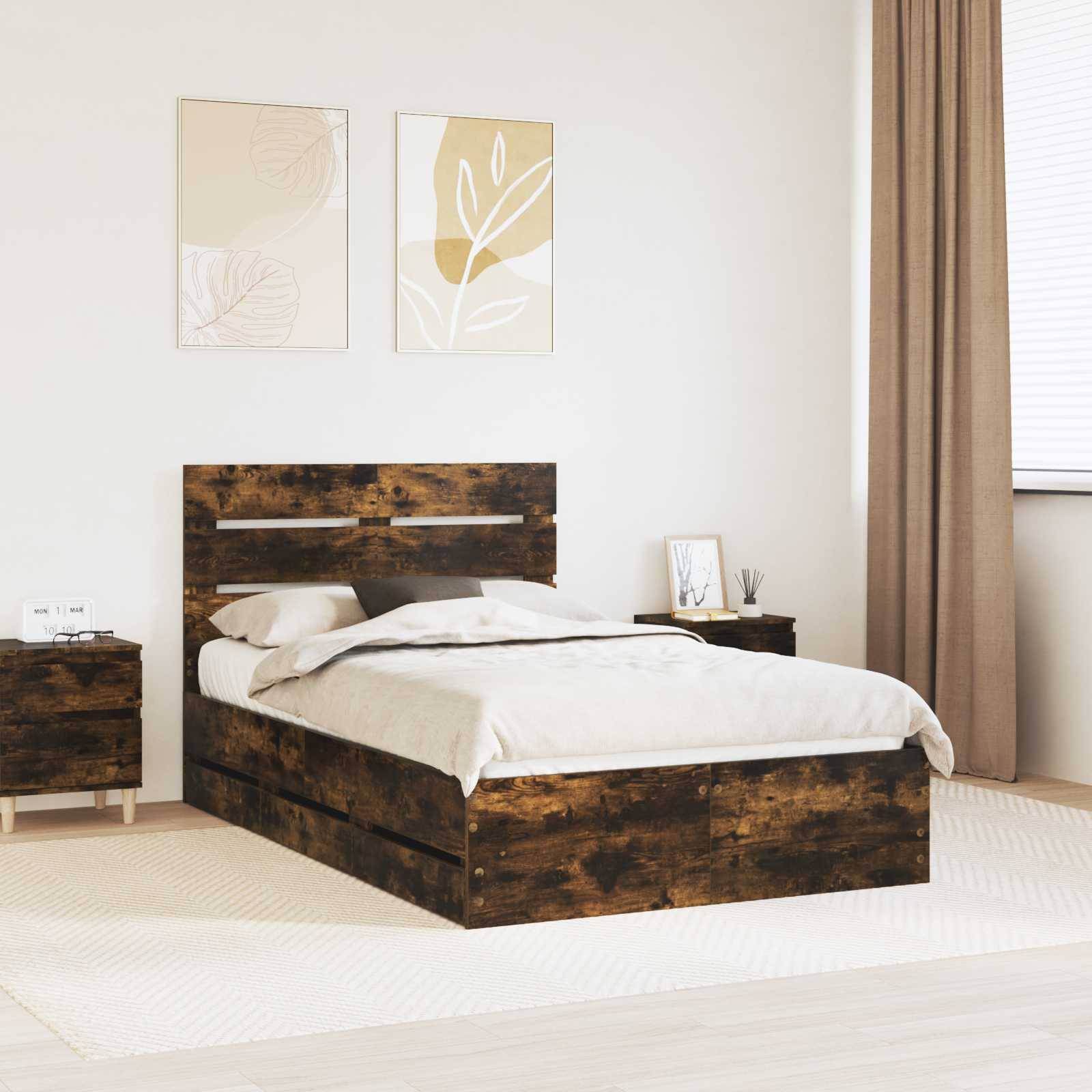 vidaXL Bettrahmen Geräucherte Eiche 135 x 190 cm Ingenieurs Holz