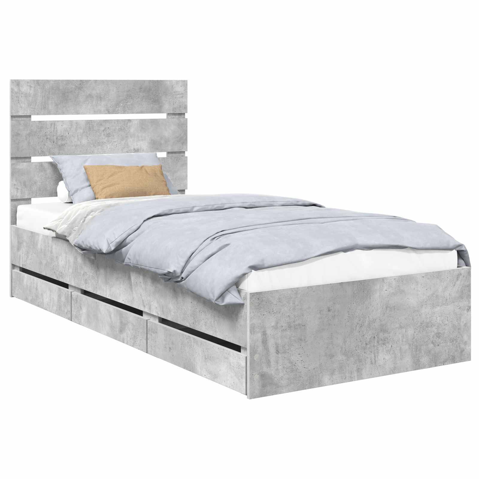 vidaXL Bettrahmen mit Kopfteil Beton Grau 90 x 200 cm Ingenieurs Holz